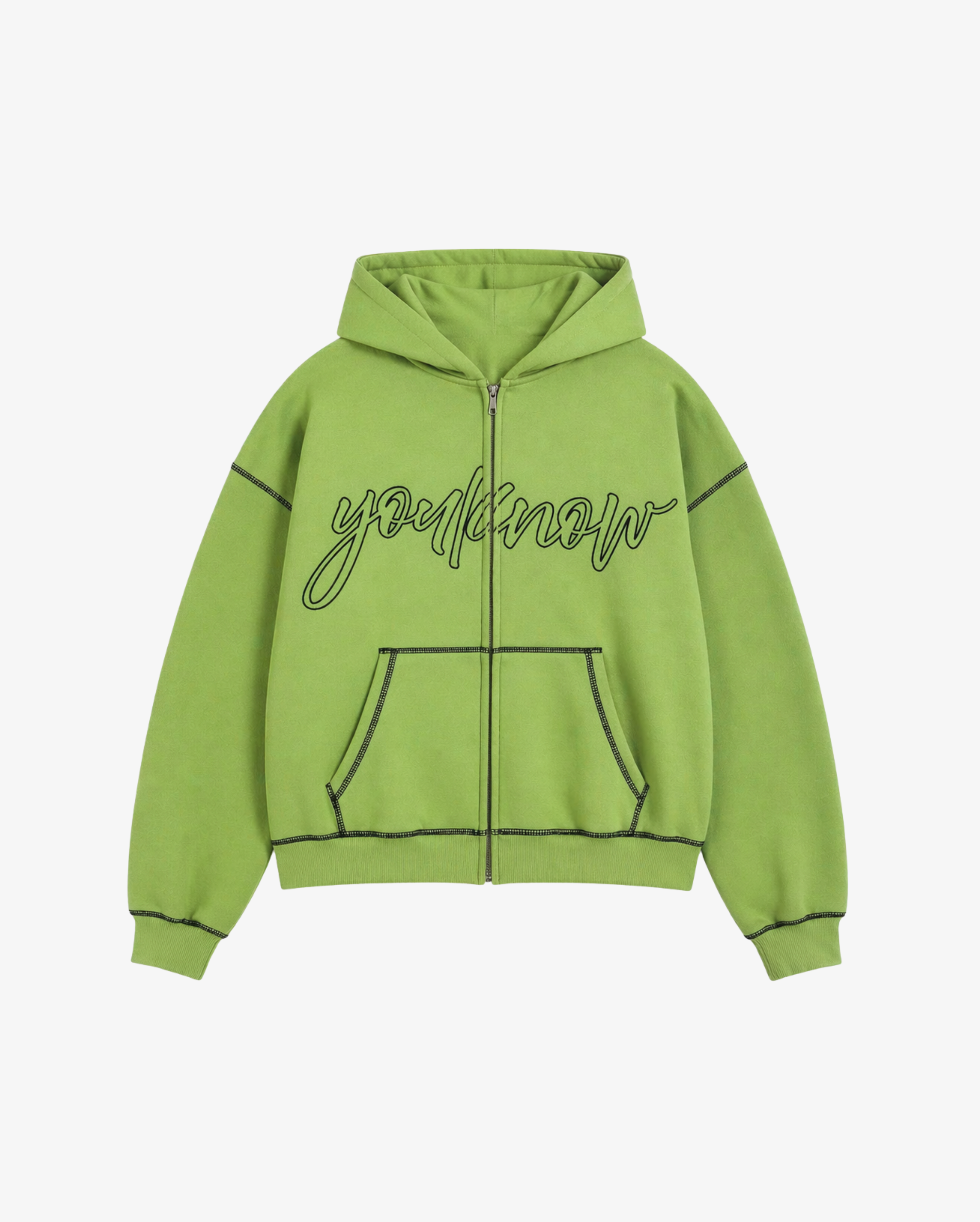 Contrast Stitch Zip Up Hoodie | Kiwi