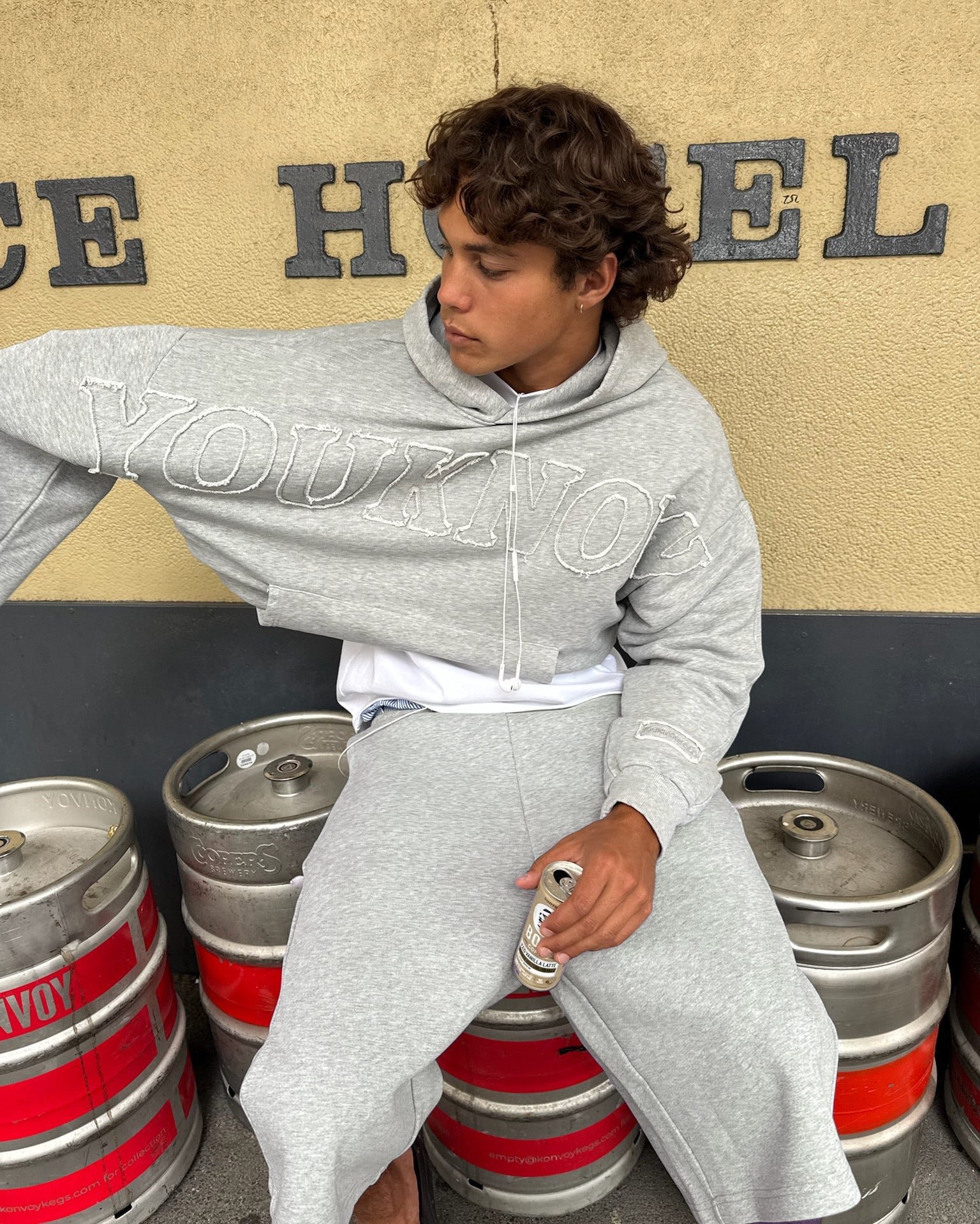 Distressed Applique Hoodie | GREY MARLE-7