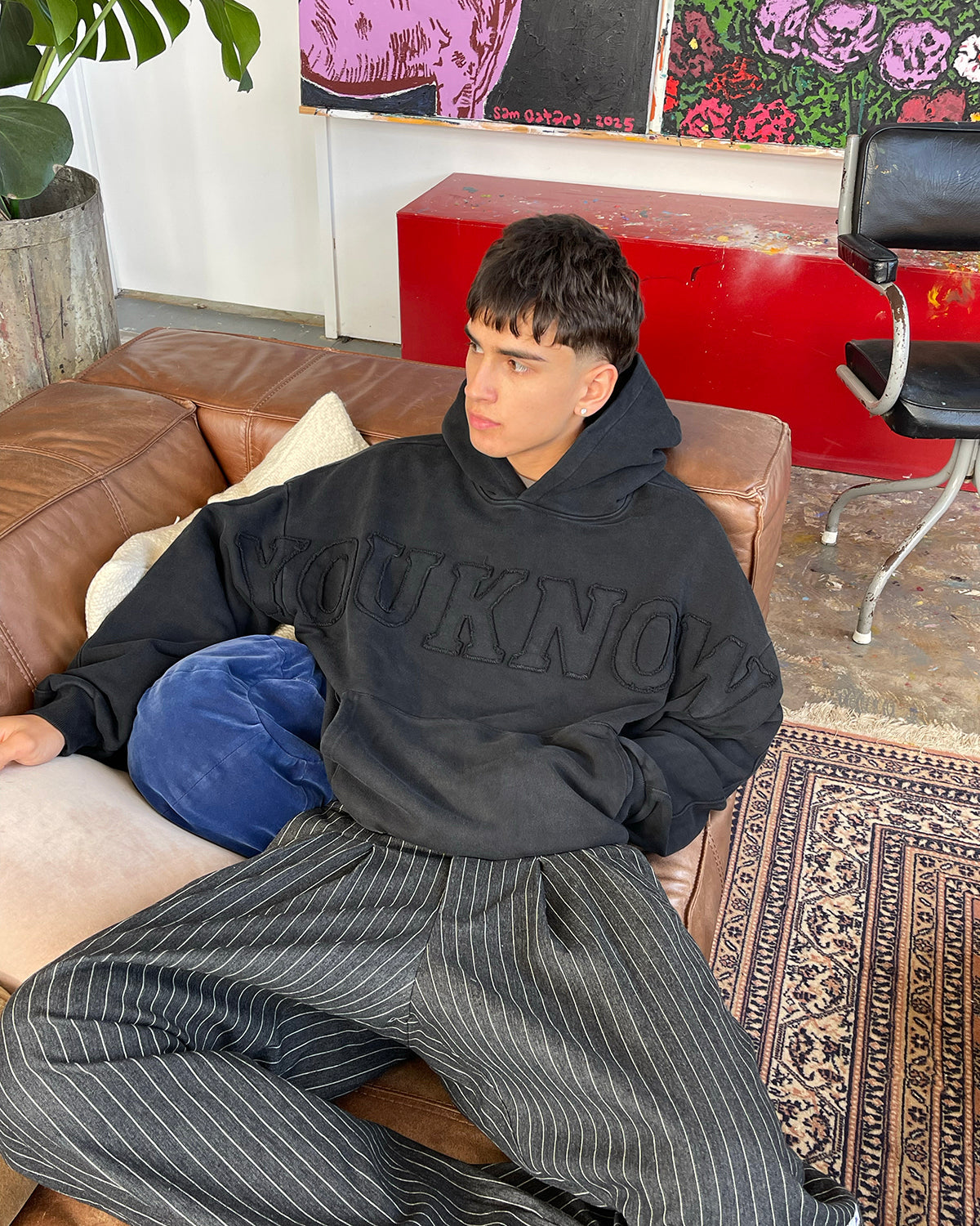 Distressed Applique Hoodie | Washed Black-3