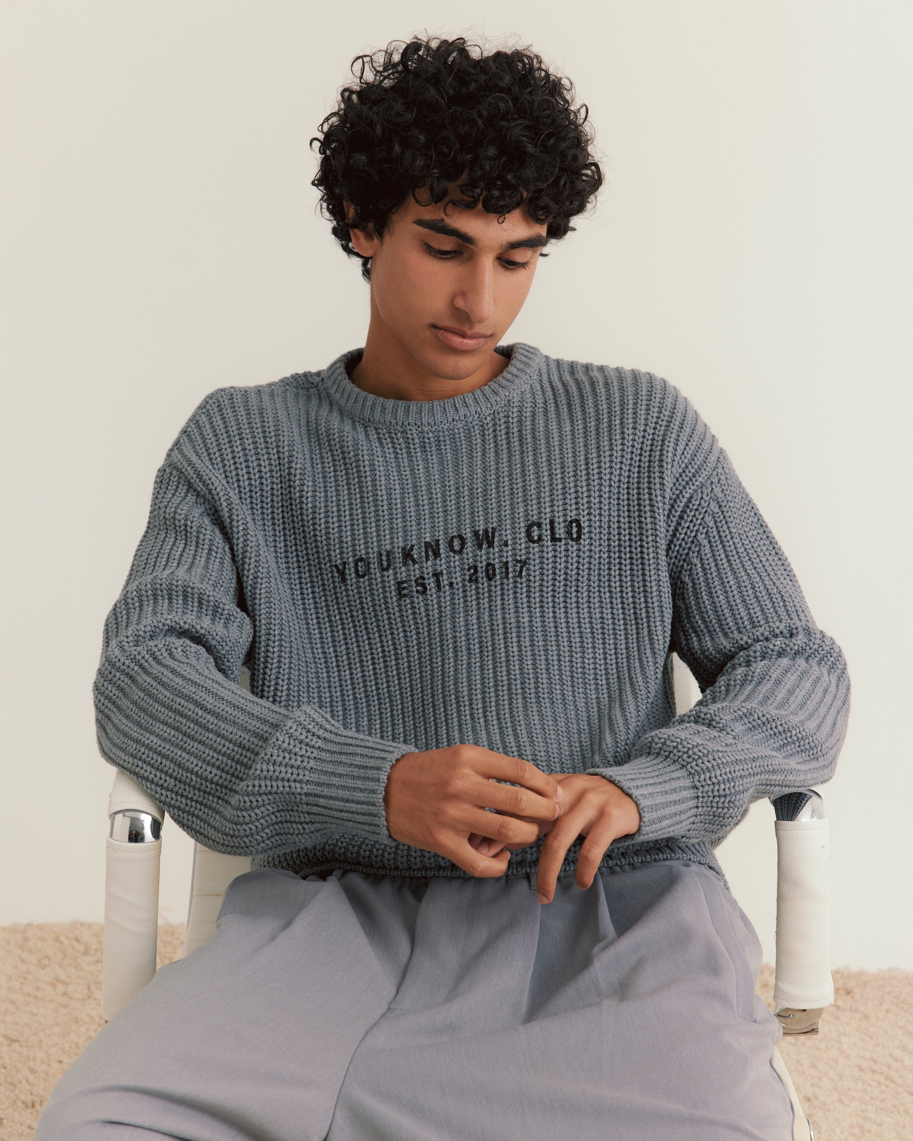 Knit Chunky Crew Sweater | Grey