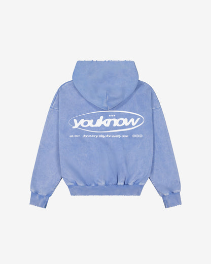 Distressed Logo Hoodie | Washed Blue