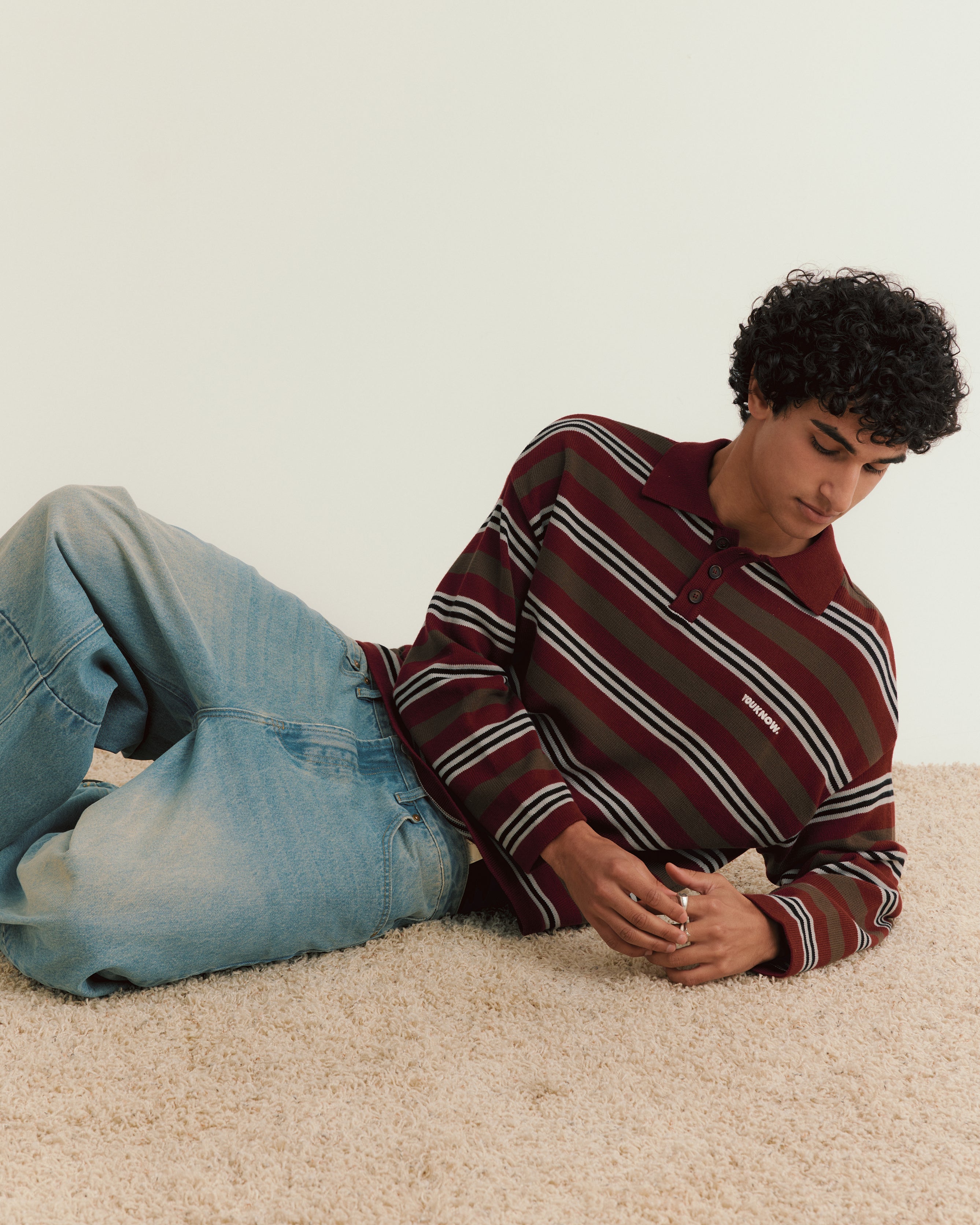 Knit Polo Sweater | Maroon Stripe