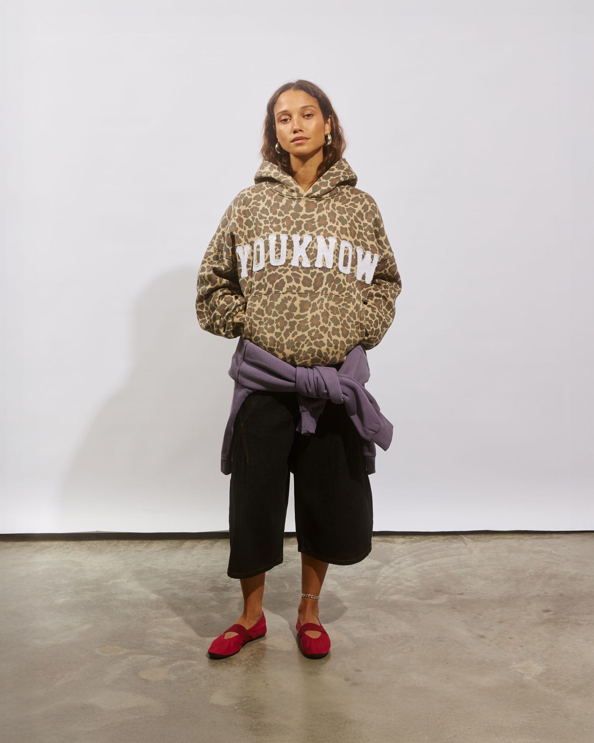 Cotton Applique Hoodie | Washed Leopard-3