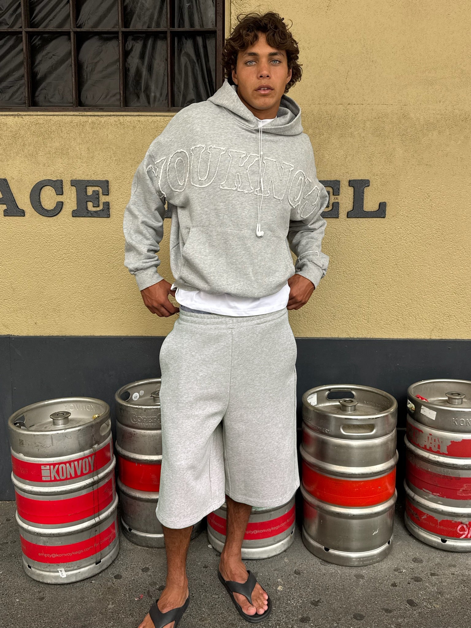 Distressed Applique Hoodie | GREY MARLE-6