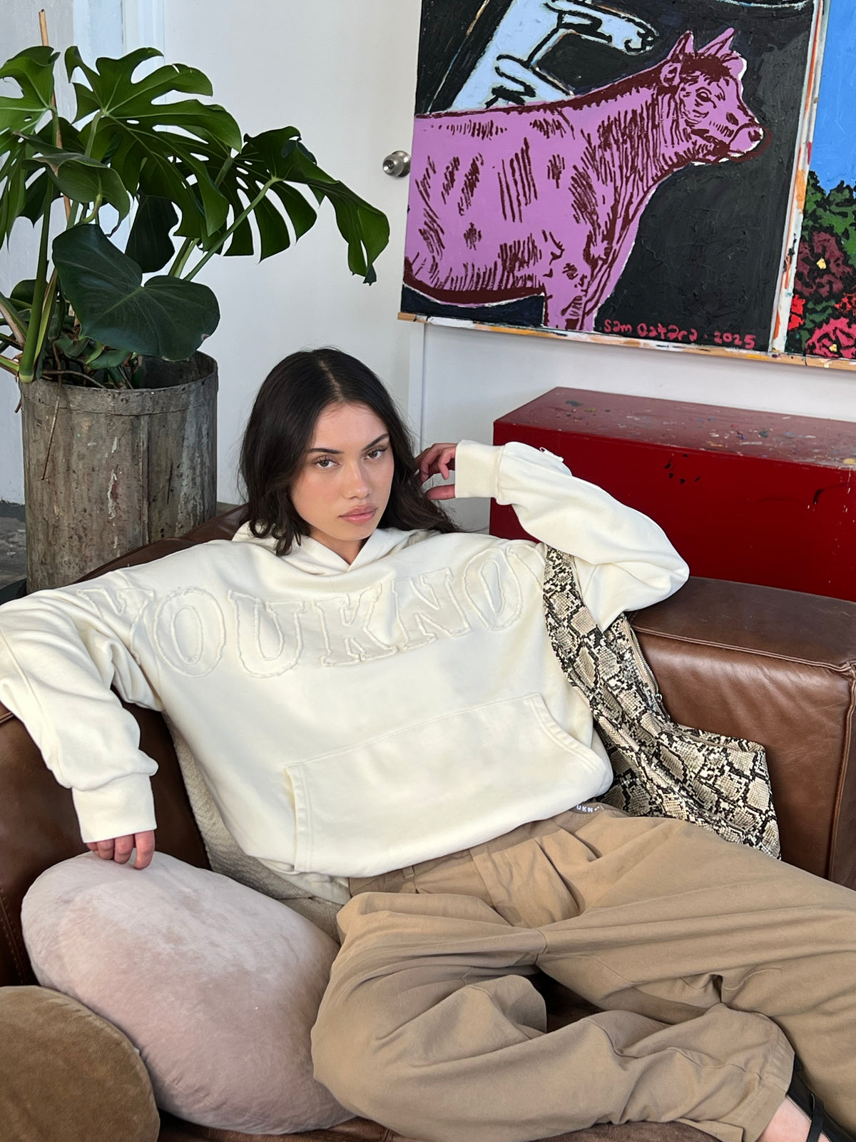 Distressed Applique Hoodie 2.0 | Cream-3