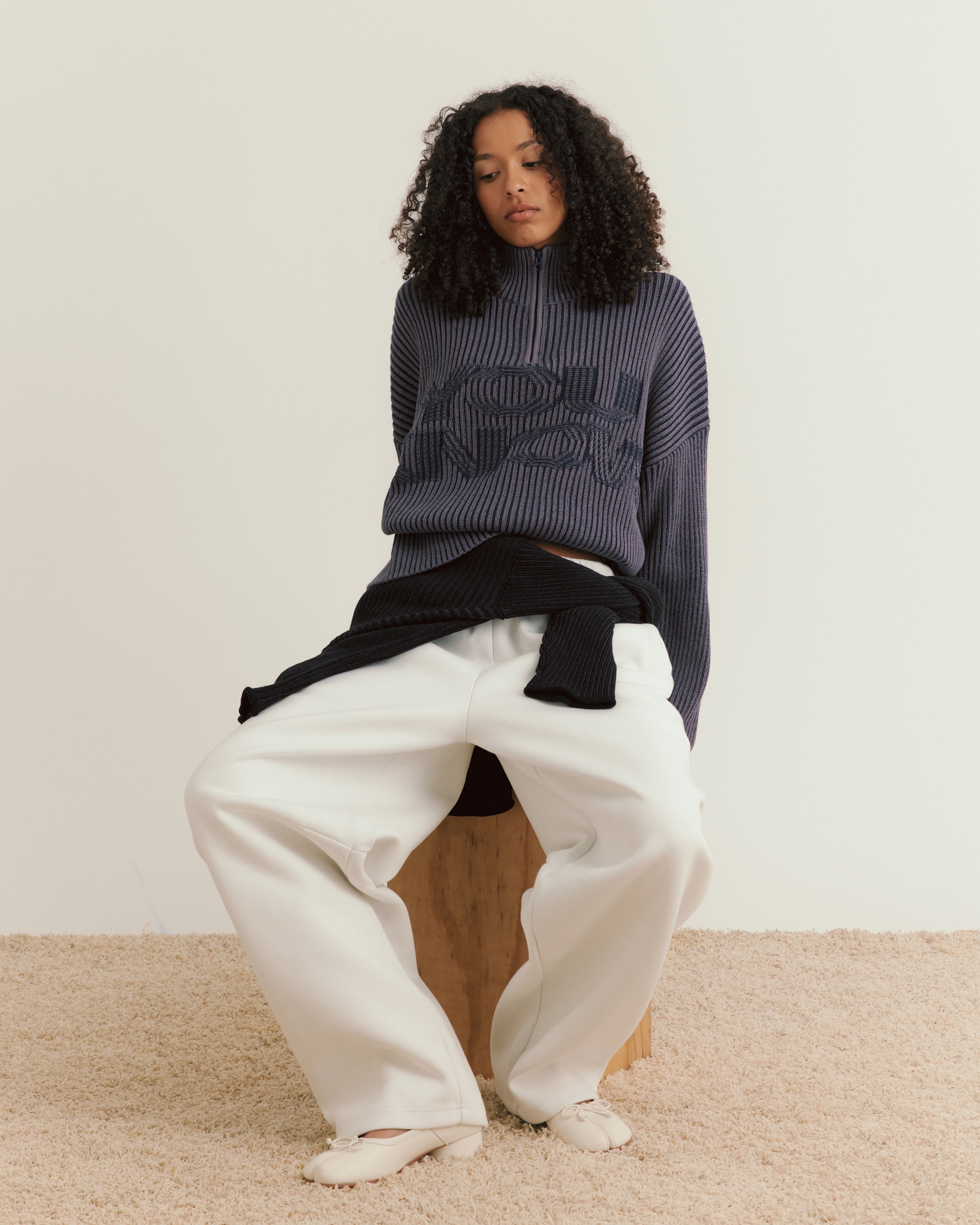 Rib Knit Quarter Zip | Dark Navy
