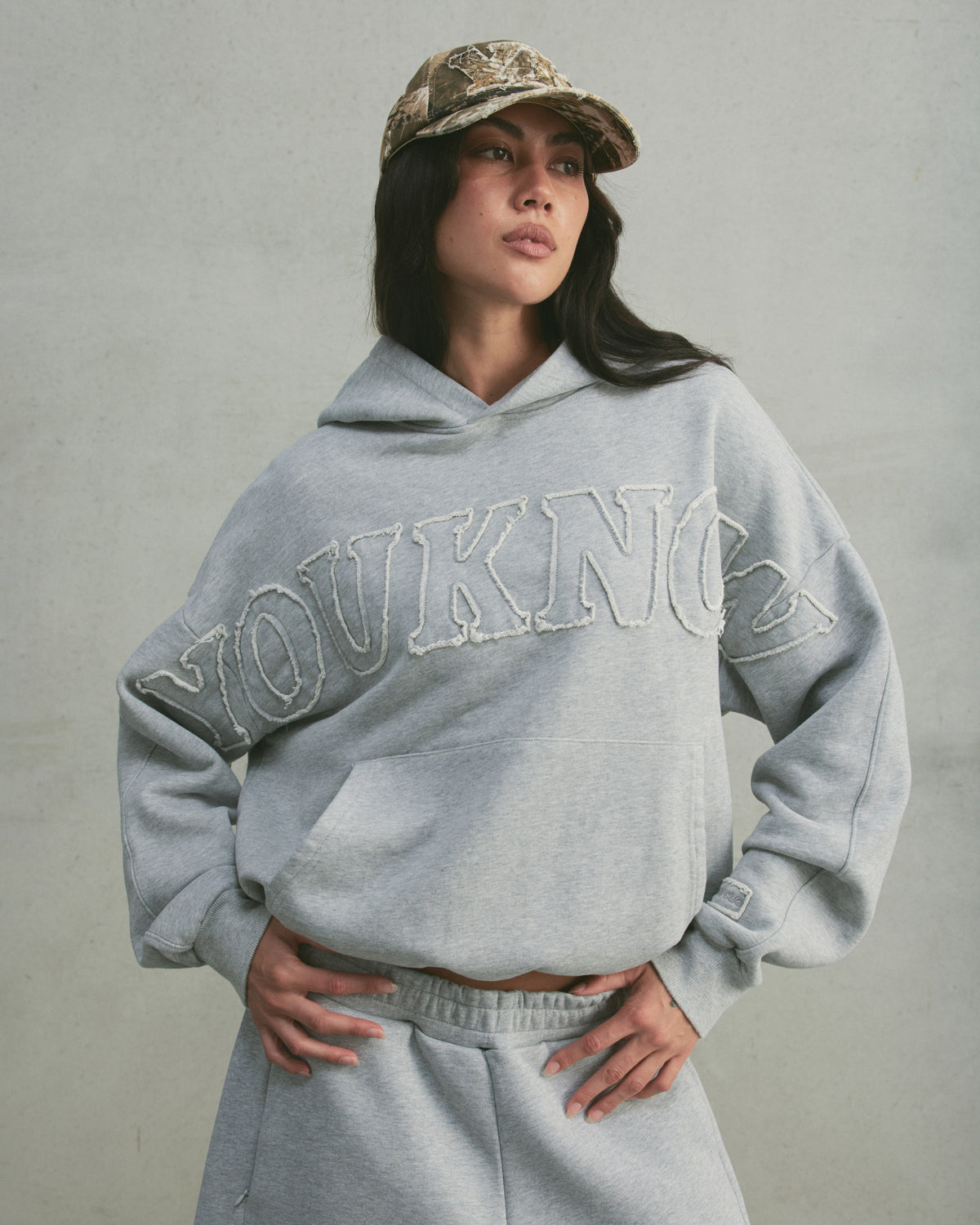 Distressed Applique Hoodie 2.0 | GREY MARLE-4