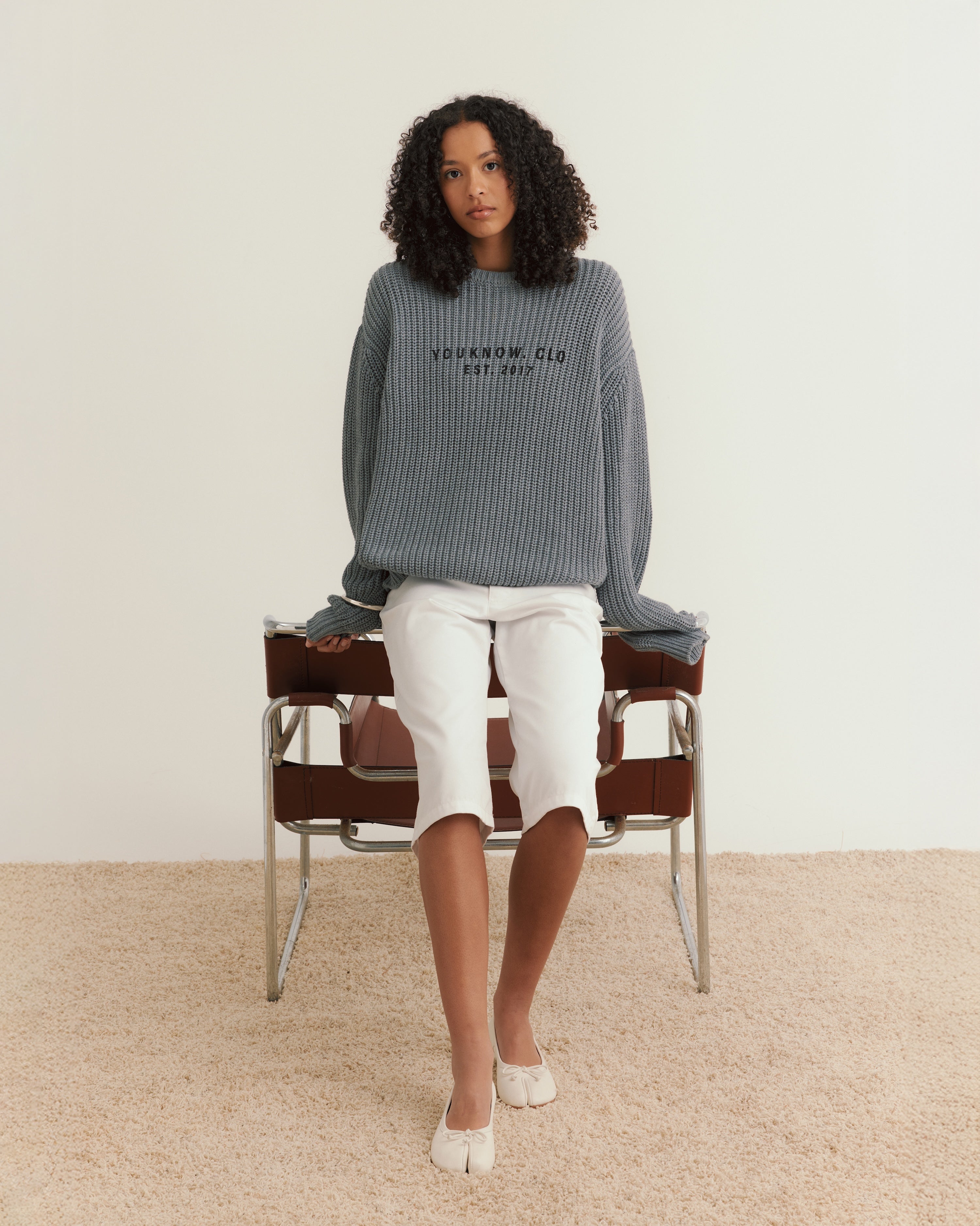Knit Chunky Crew Sweater | Grey