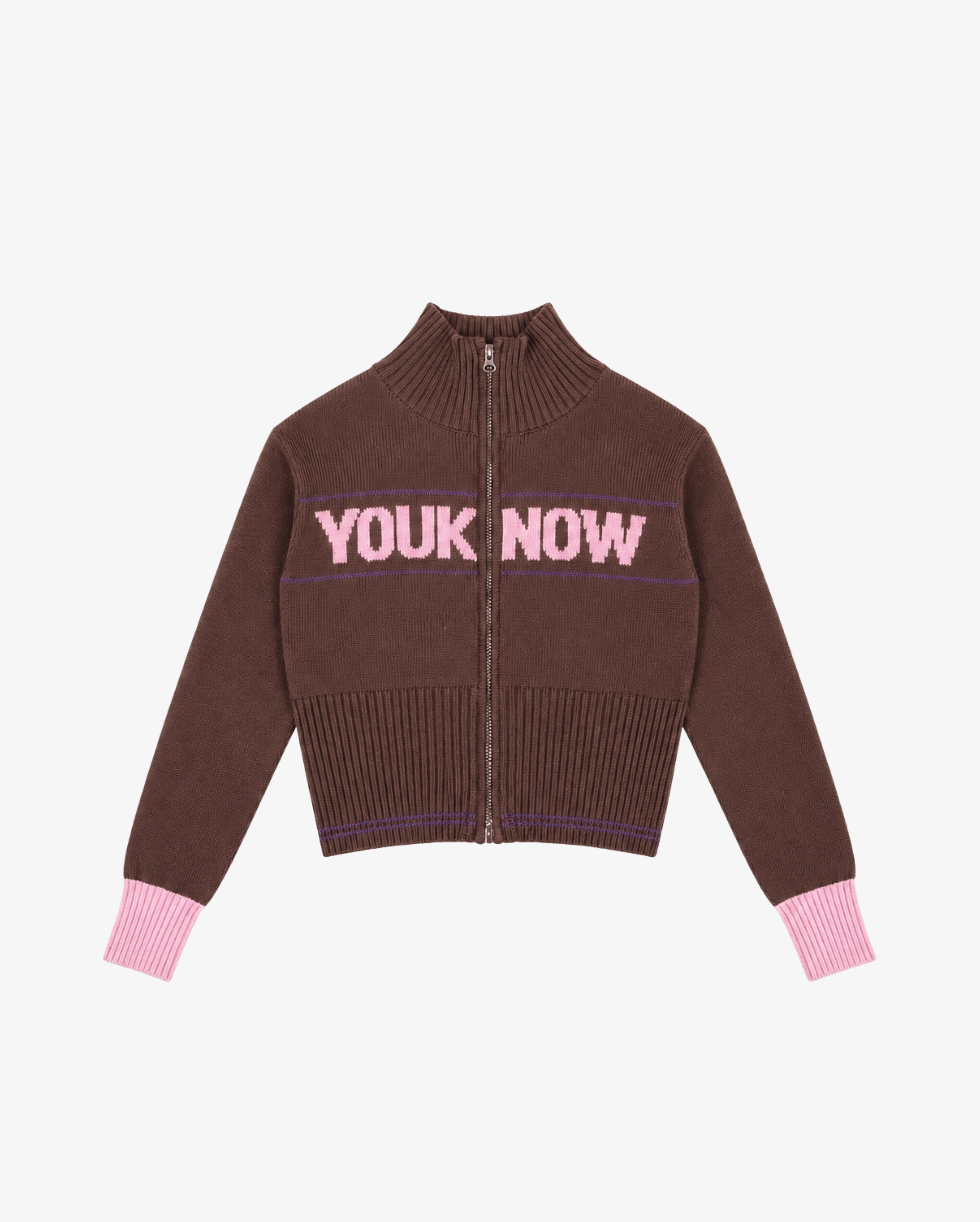 Women's Fitted Knit Zip Up | Brown