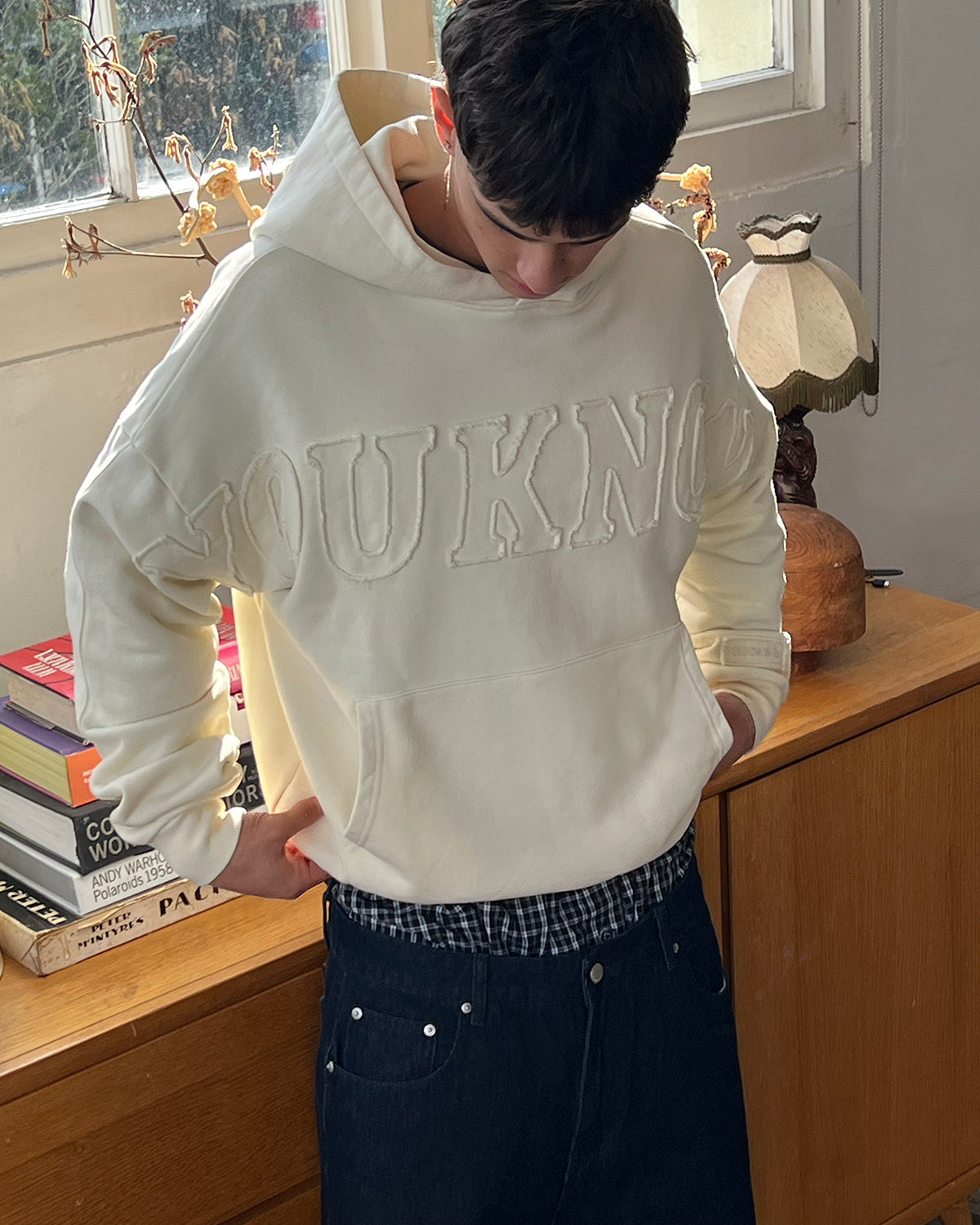 Distressed Applique Hoodie 2.0 | Cream-2