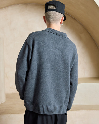 Cotton Knit Polo | Charcoal