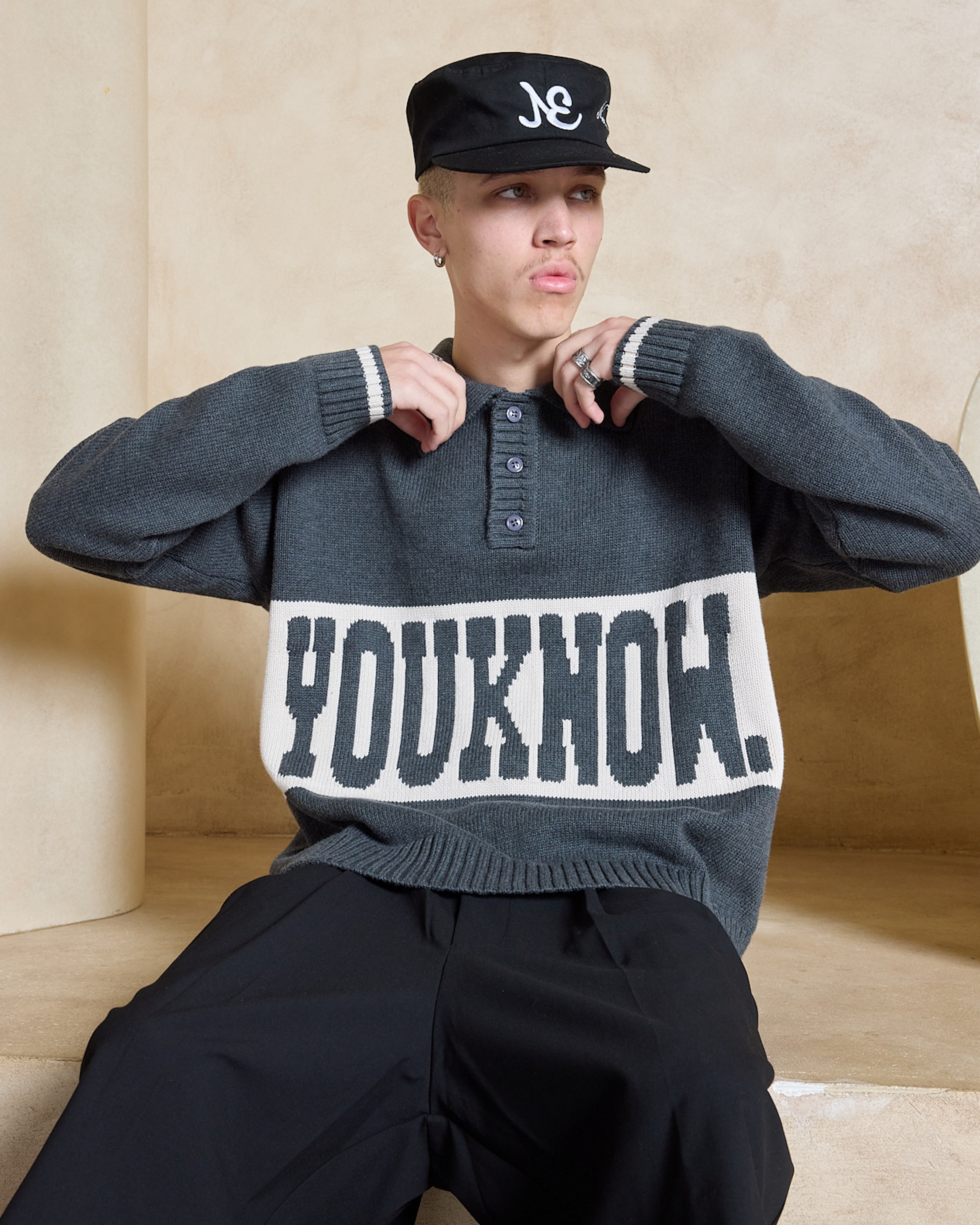 Cotton Knit Polo | Charcoal