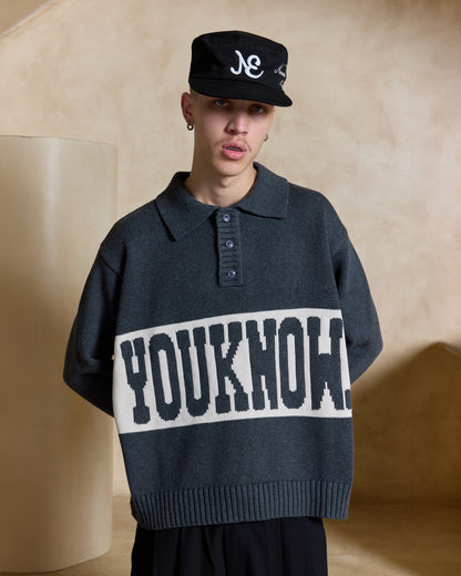 Cotton Knit Polo | Charcoal