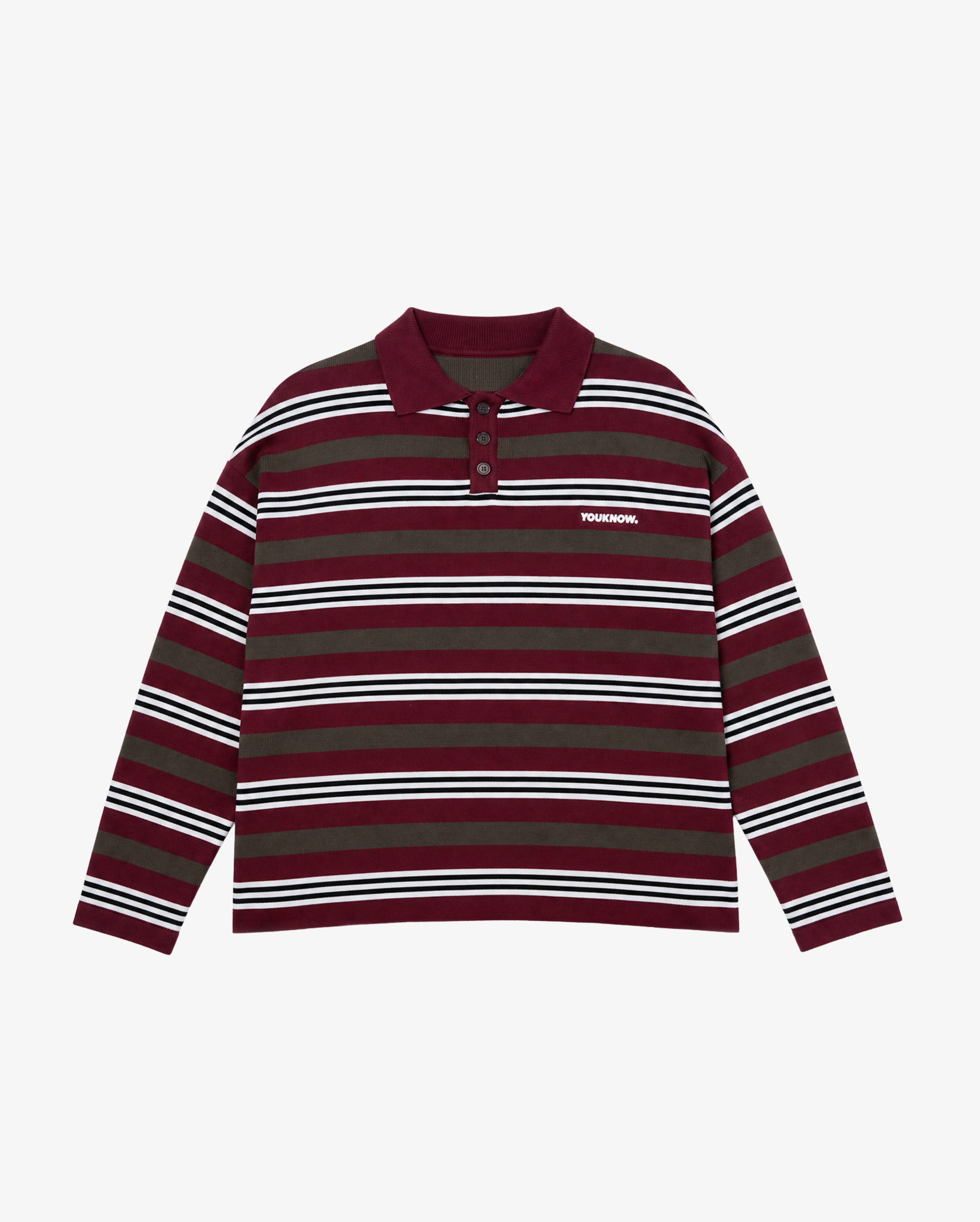 Knit Polo Sweater | Maroon Stripe
