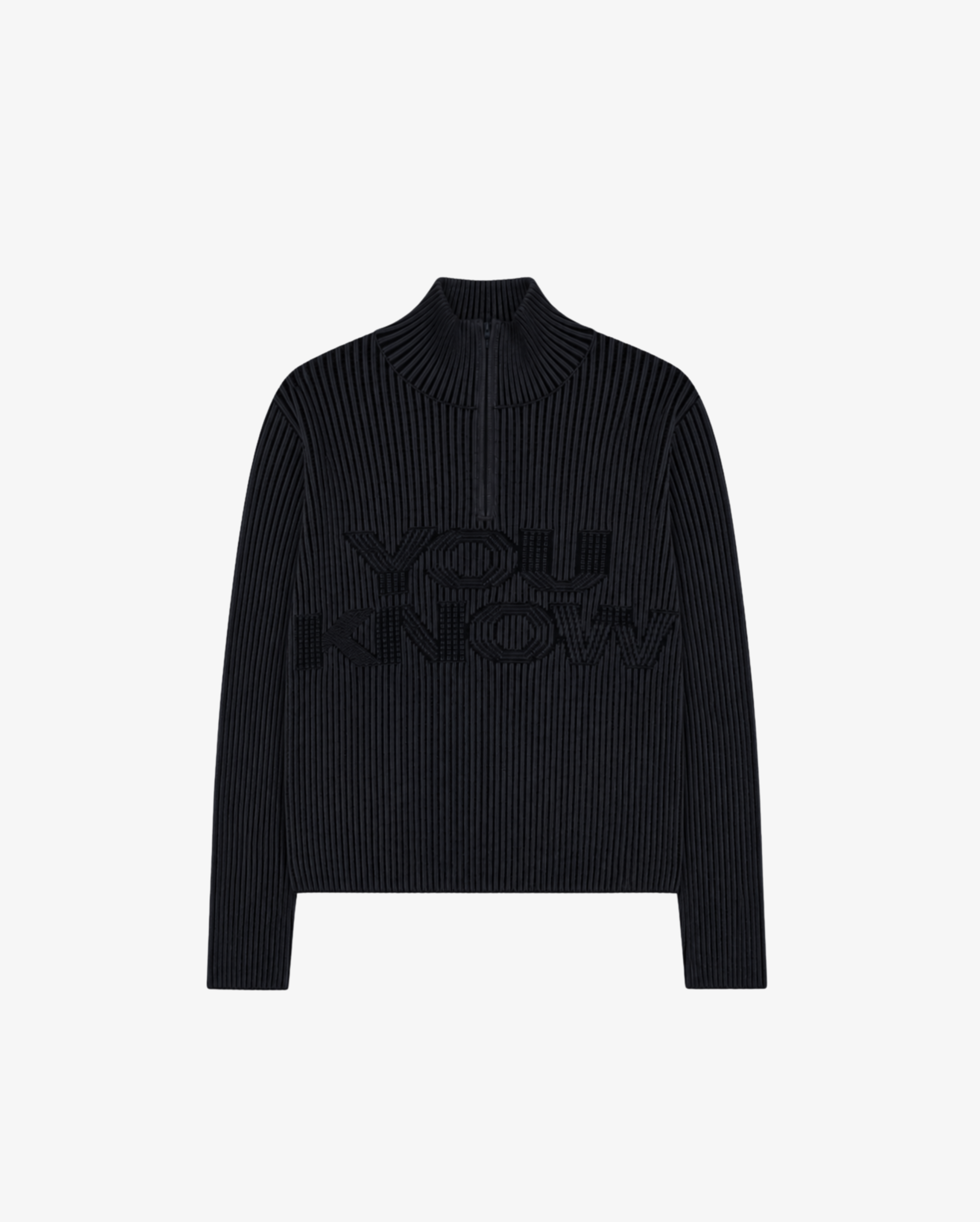 Rib Knit Quarter Zip | Black