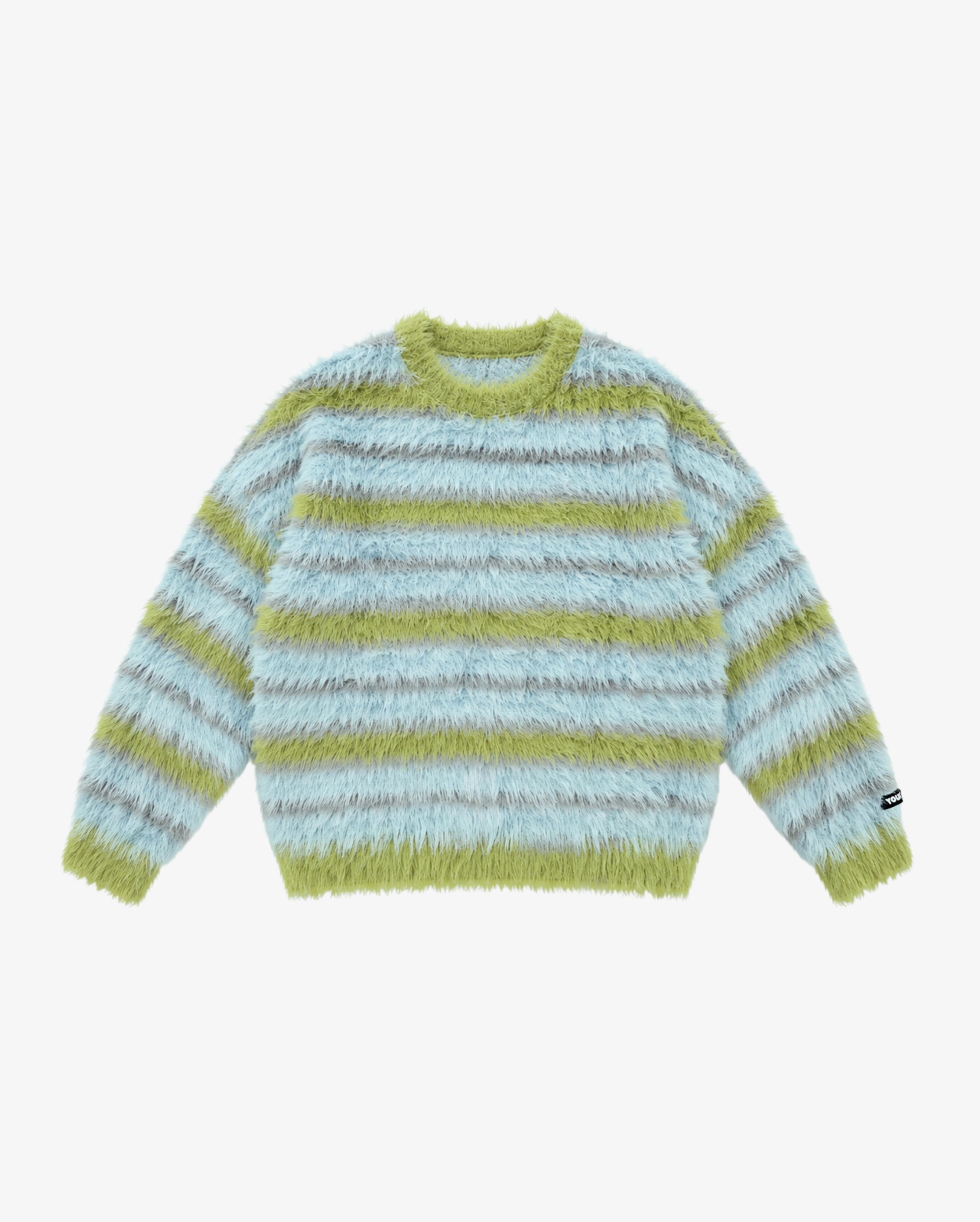 Fluffy Knit Crew Sweater | Blue Stripe