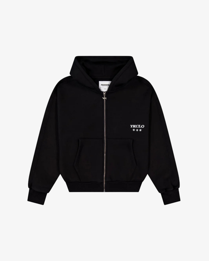 Panelled Zip Up Hoodie | Black