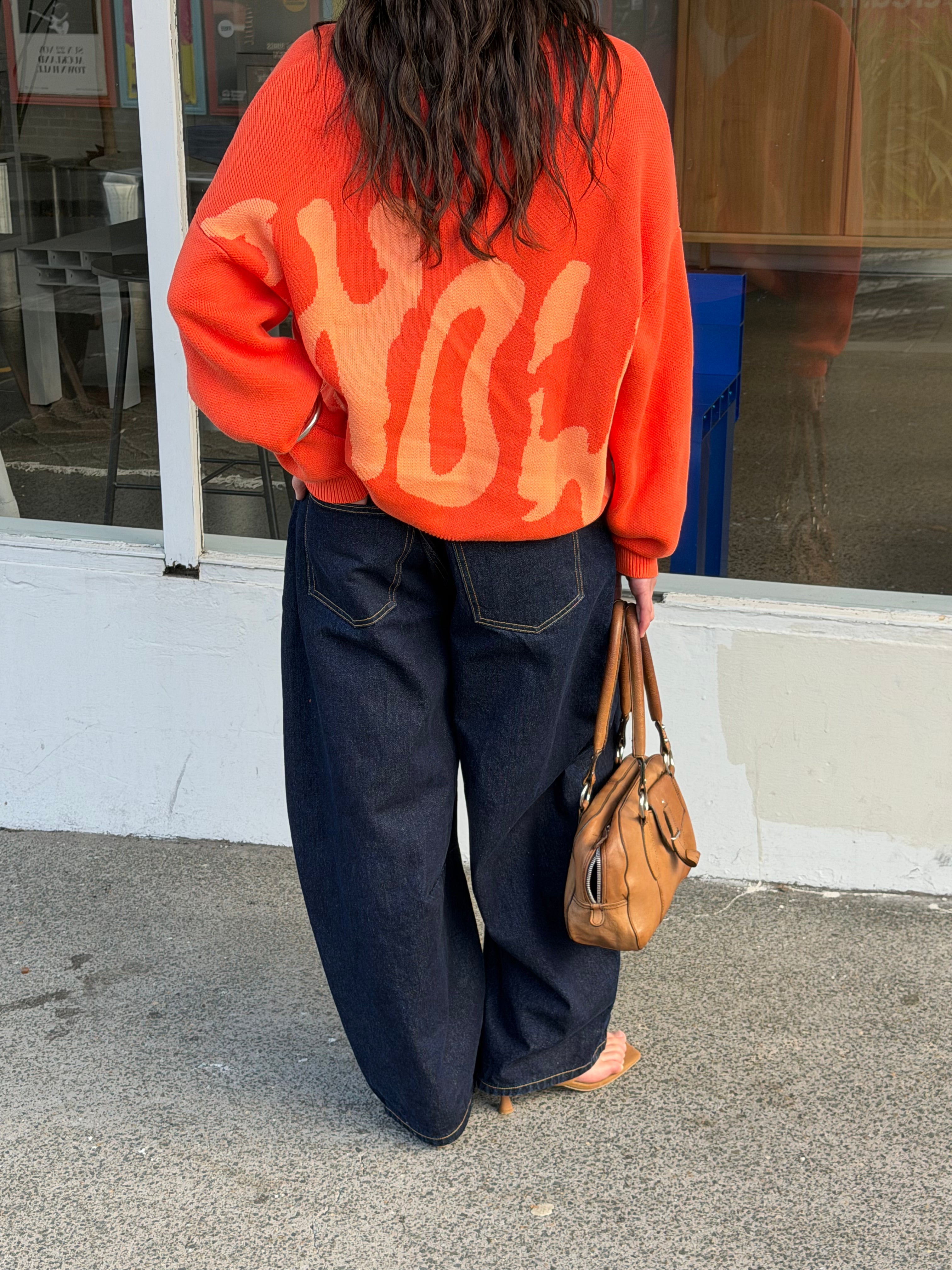Jacquard Knit Cardigan | Orange-4