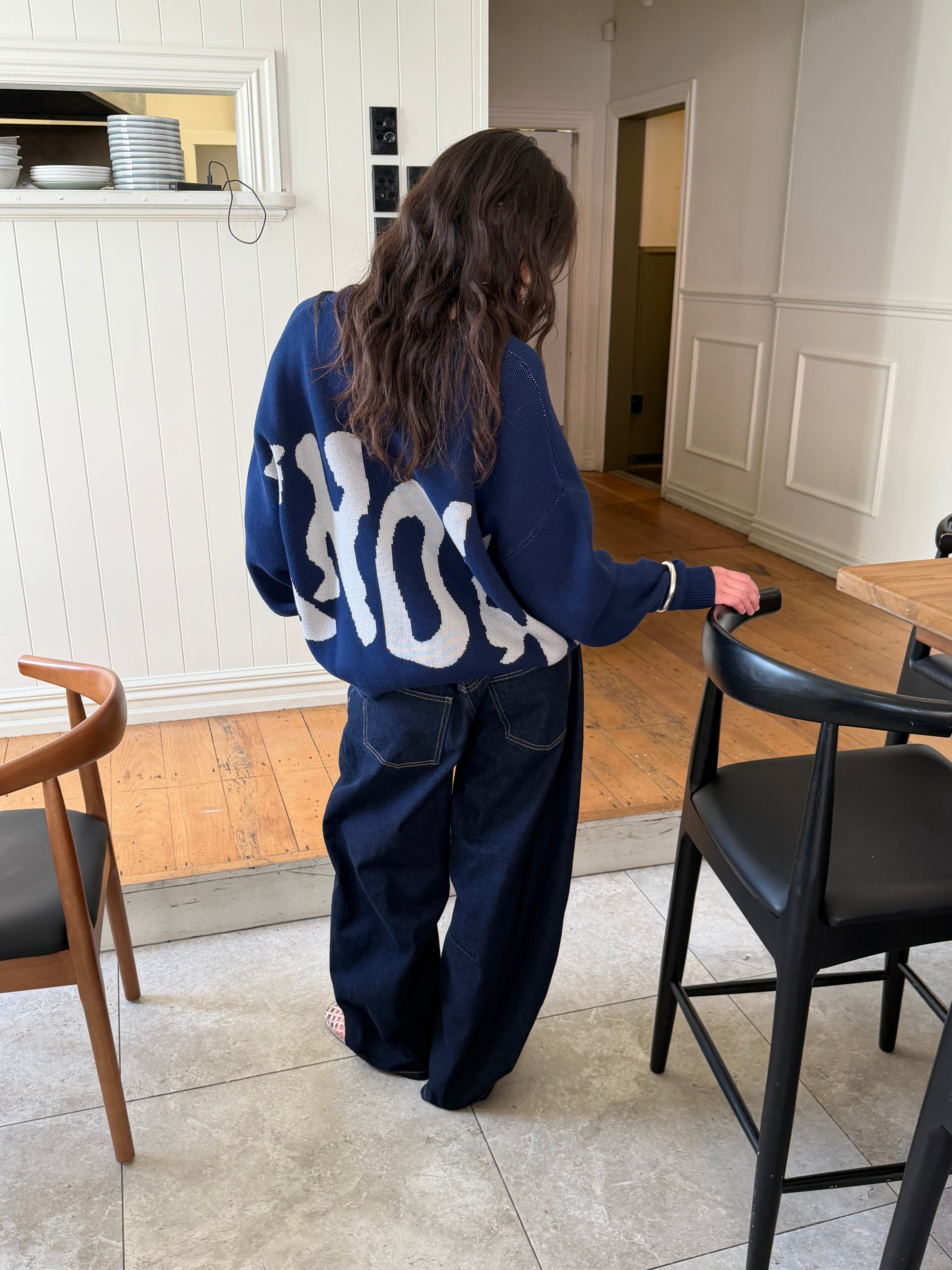 Jacquard Knit Cardigan | Navy-3