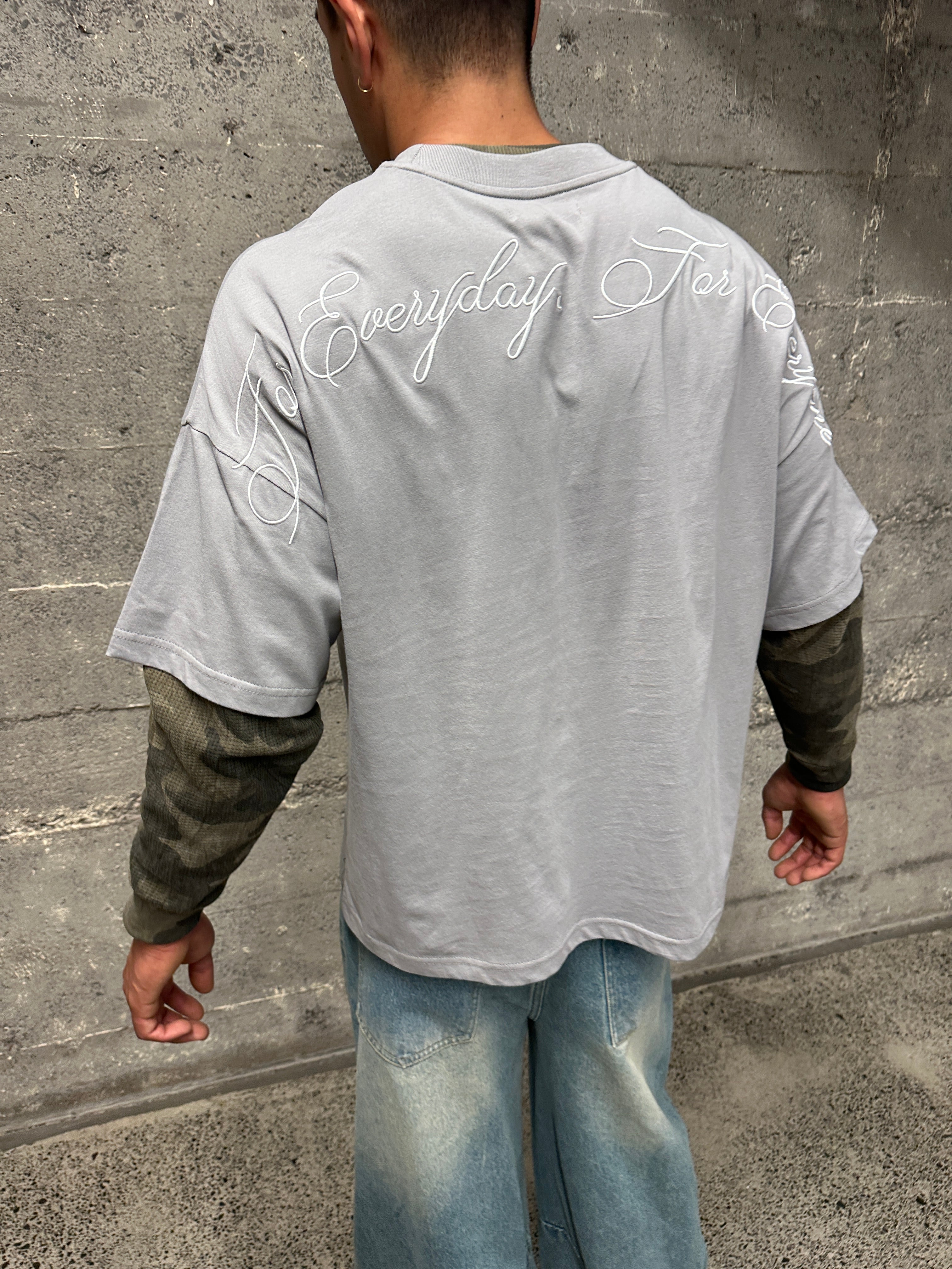 Script Tee in Grey - detail