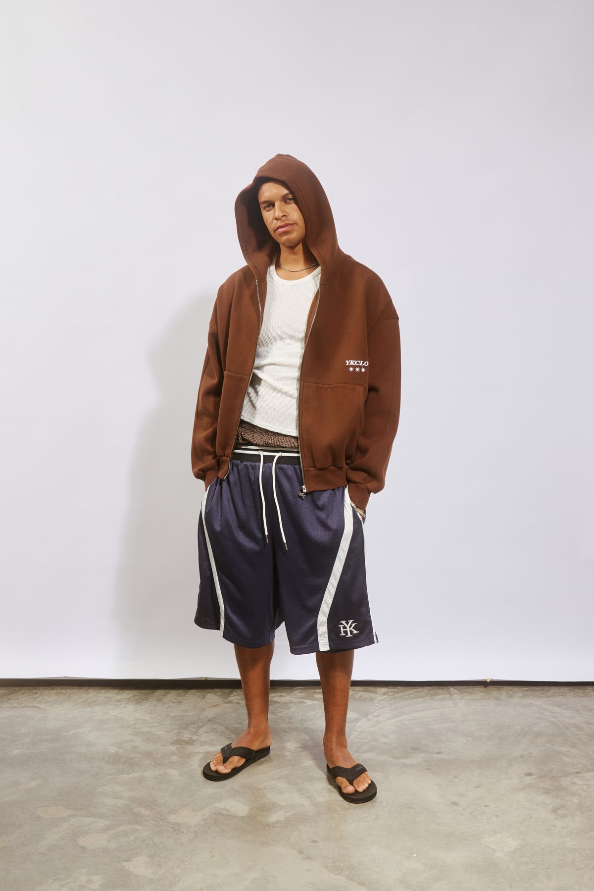 Panelled Zip Up Hoodie | Washed Brown-4