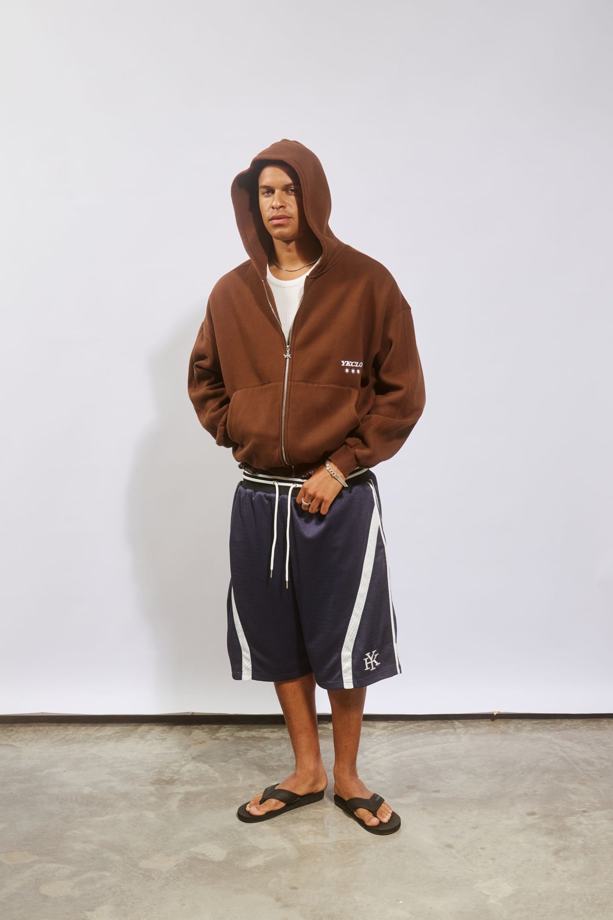 Panelled Zip Up Hoodie | Washed Brown-5