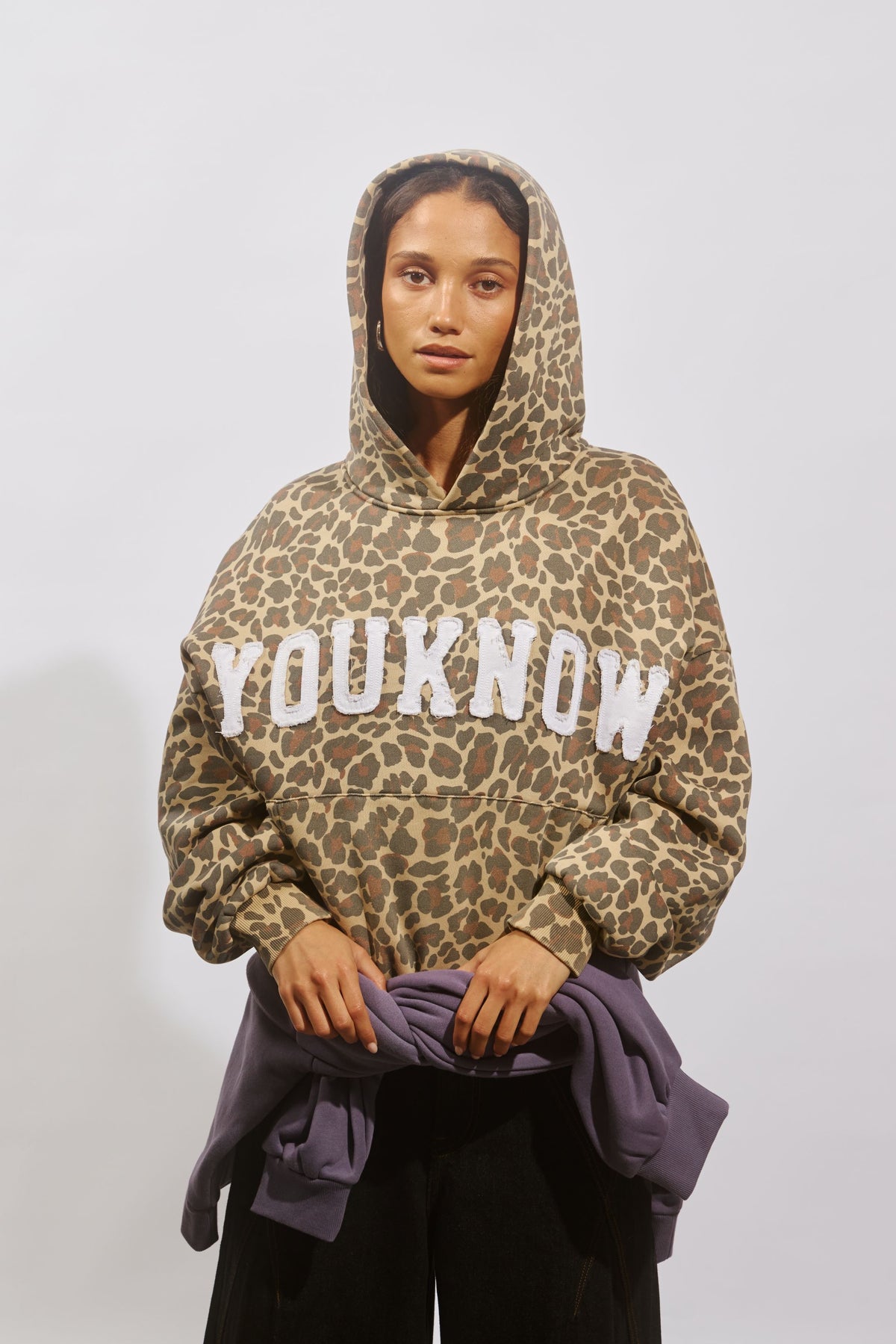 Cotton Applique Hoodie | Washed Leopard-4