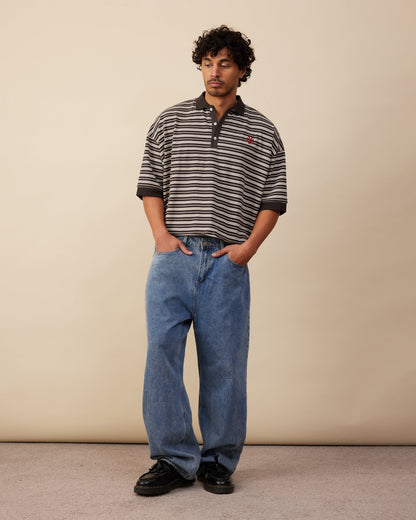 Boxy Polo | Brown Stripe