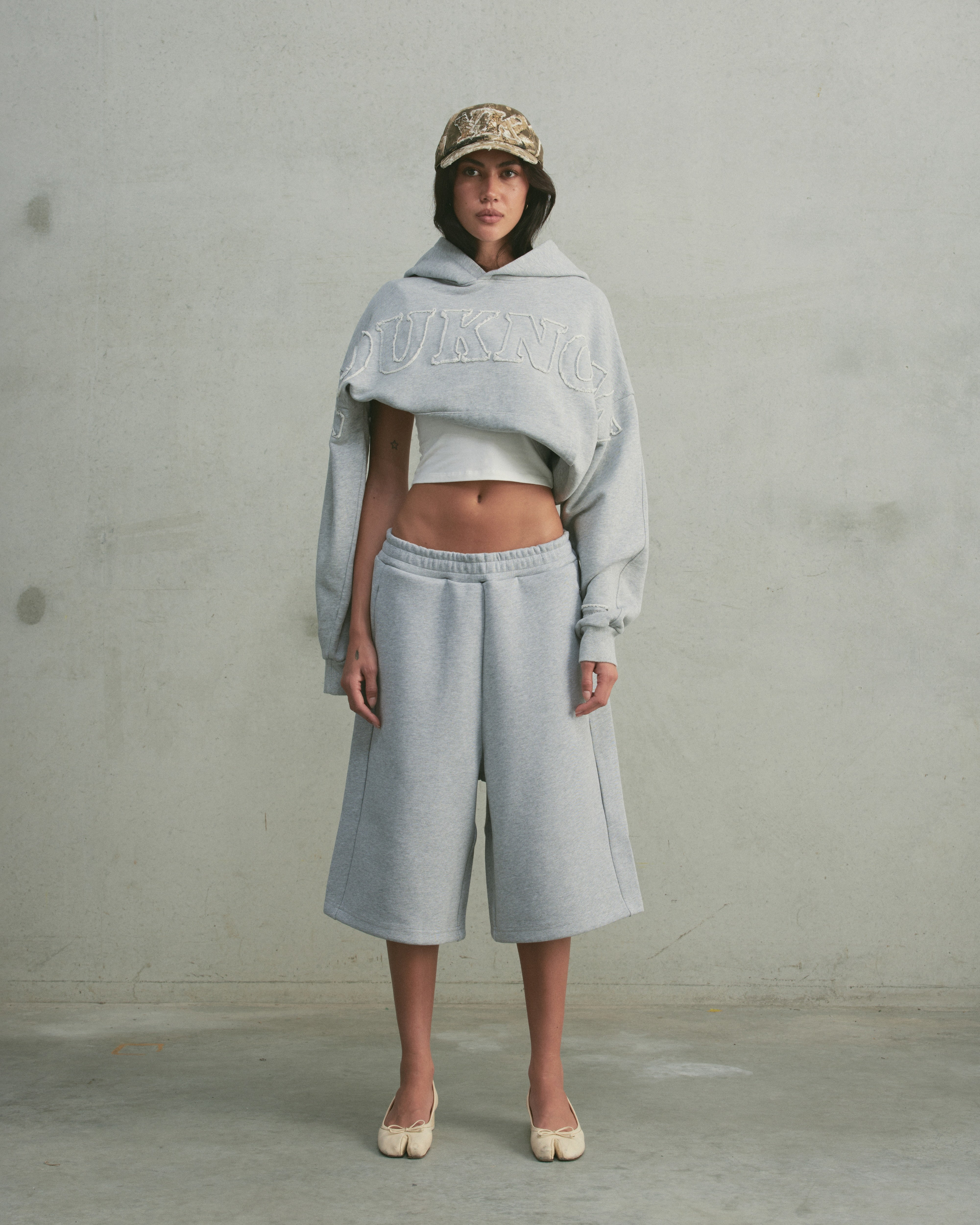 Distressed Applique Hoodie | GREY MARLE-3