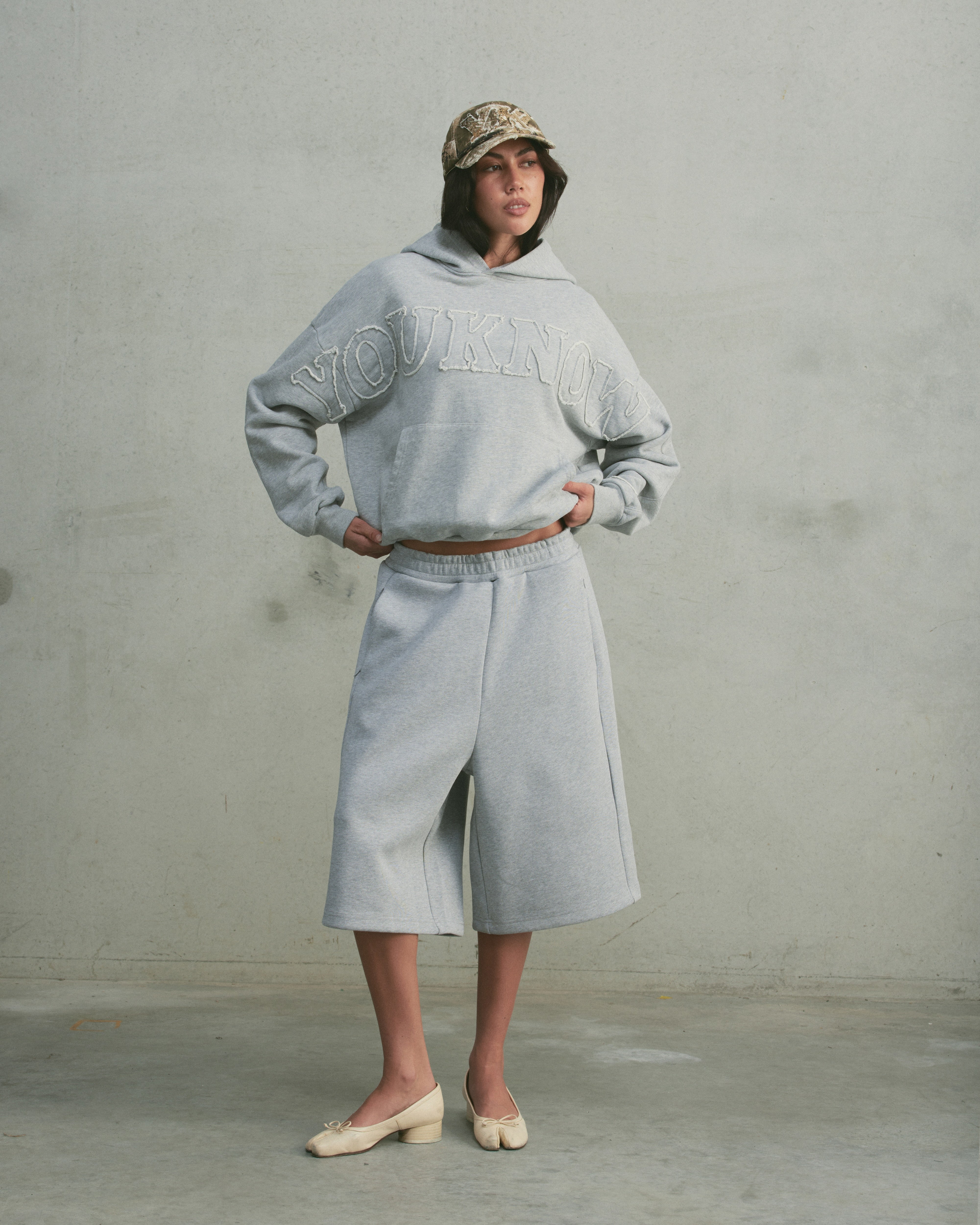 Distressed Applique Hoodie | GREY MARLE-5