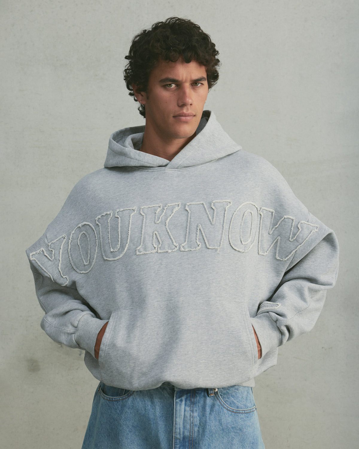 Distressed Applique Hoodie 2.0 | GREY MARLE-2