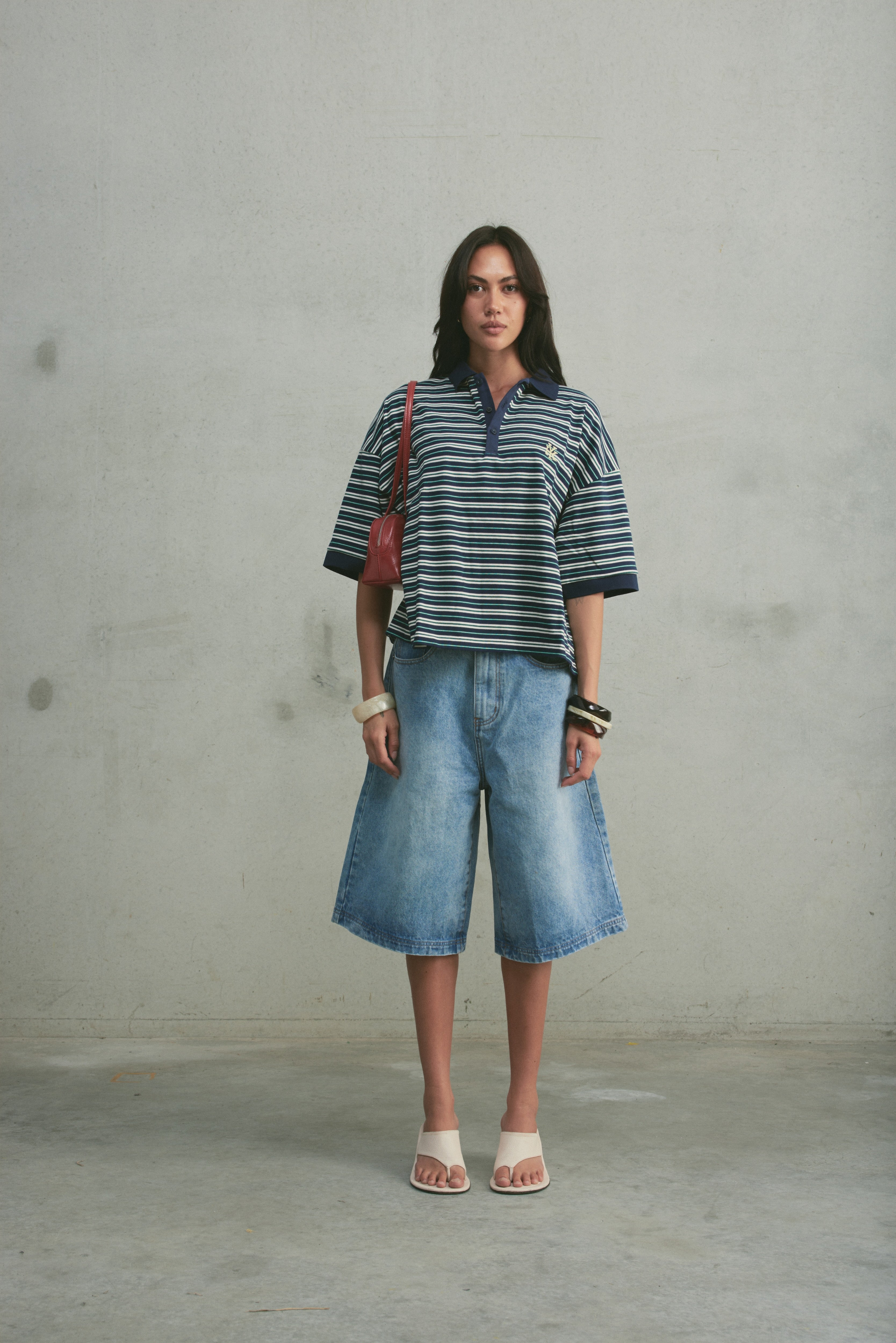 Boxy Polo | Navy Stripe