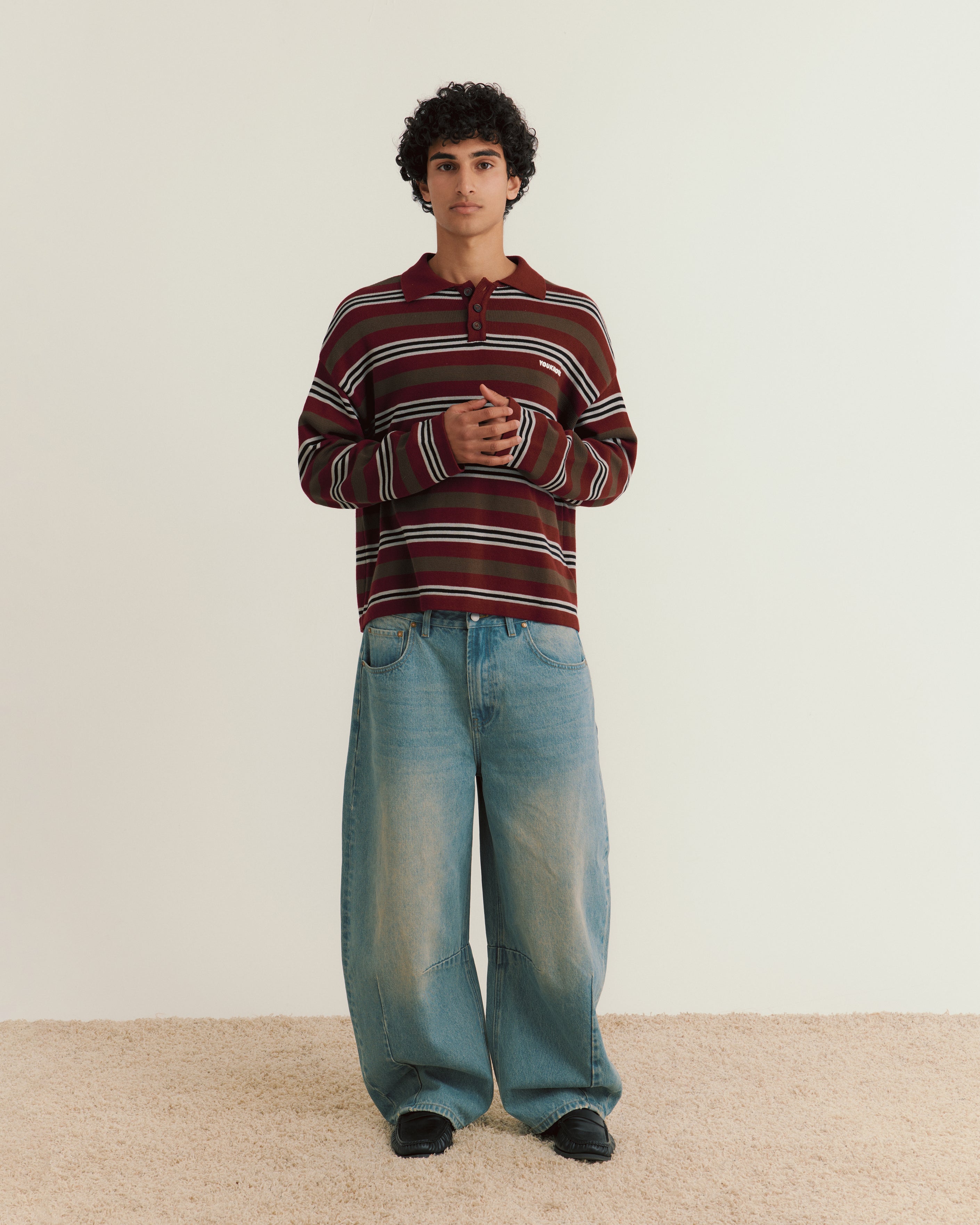 Knit Polo Sweater | Maroon Stripe
