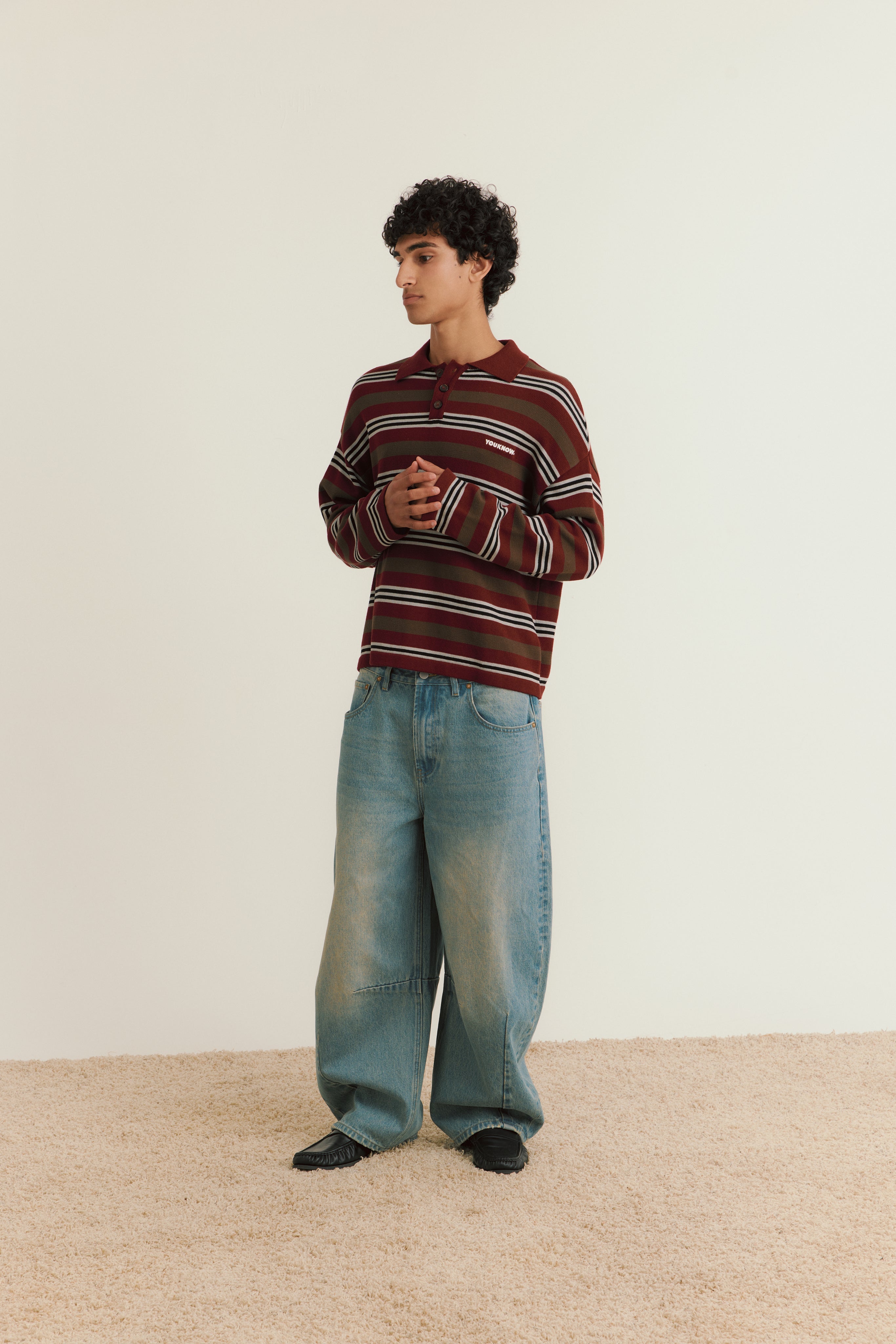 Knit Polo Sweater | Maroon Stripe
