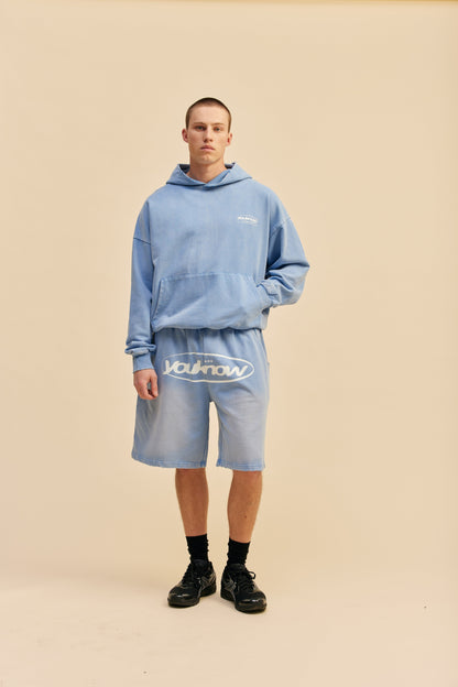 Distressed Logo Hoodie | Washed Blue