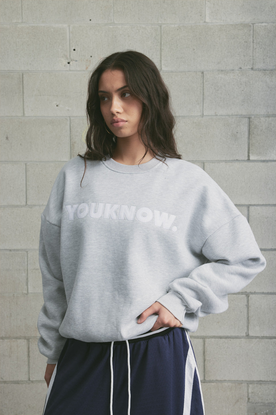 Applique Block Crew | GREY MARLE