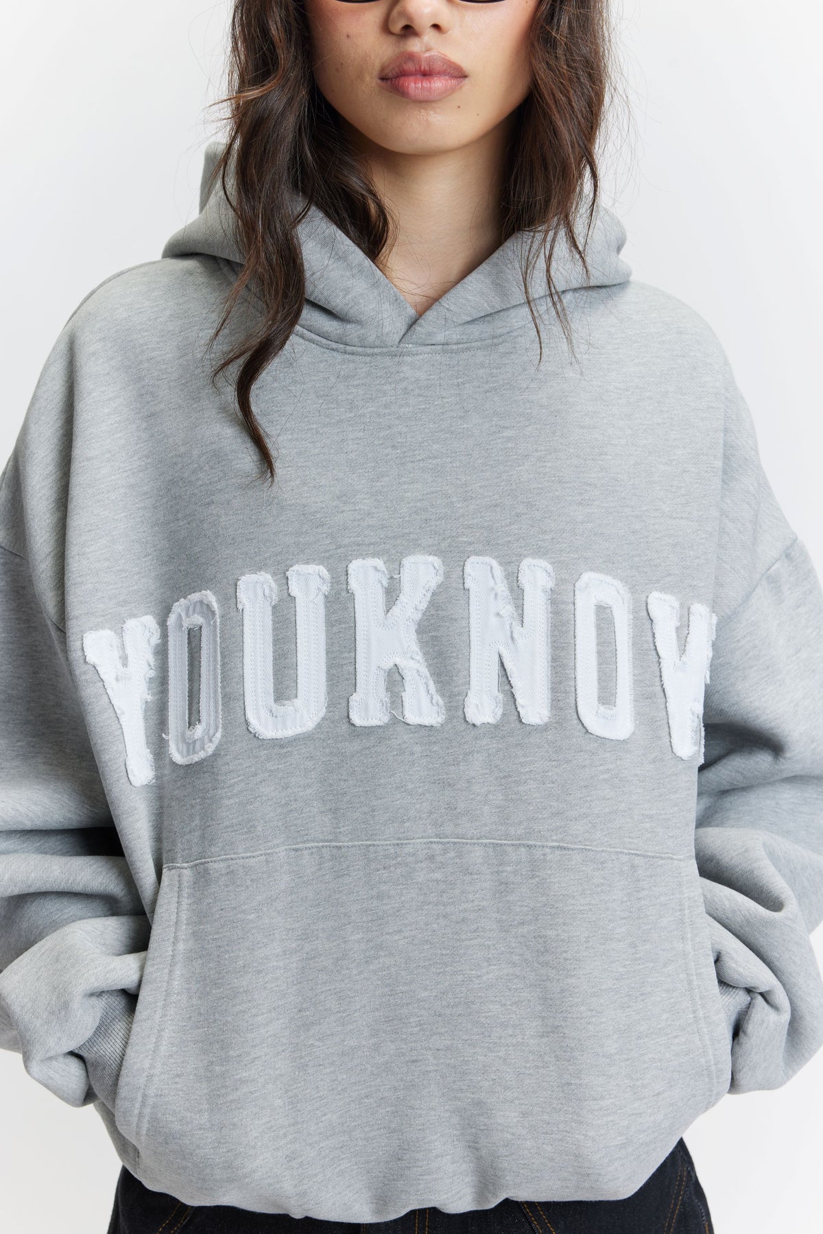 Cotton Applique Hoodie | Grey Marle-3