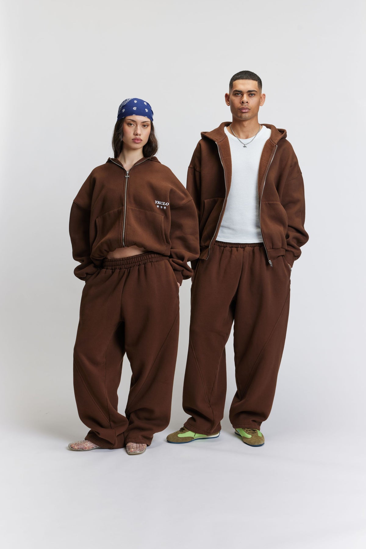 Panelled Zip Up Hoodie | Washed Brown