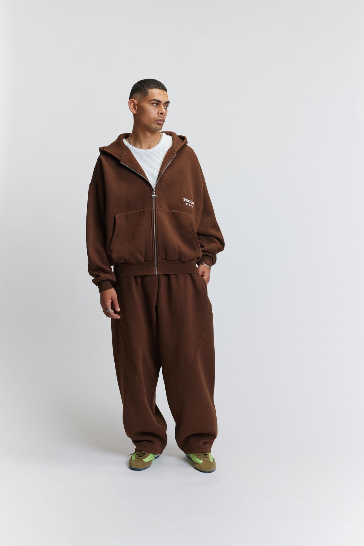 Panelled Zip Up Hoodie | Washed Brown-3