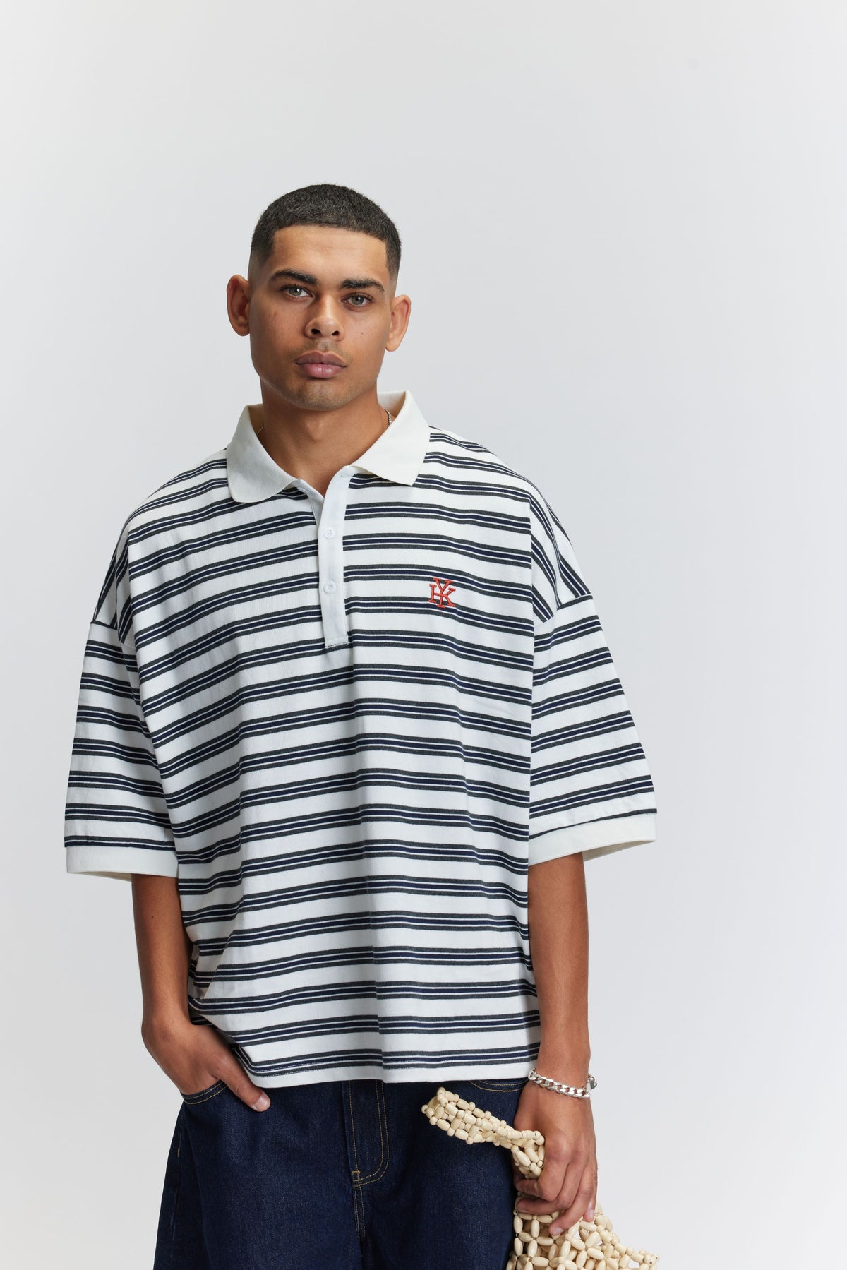Boxy Polo | Cream Stripe-4