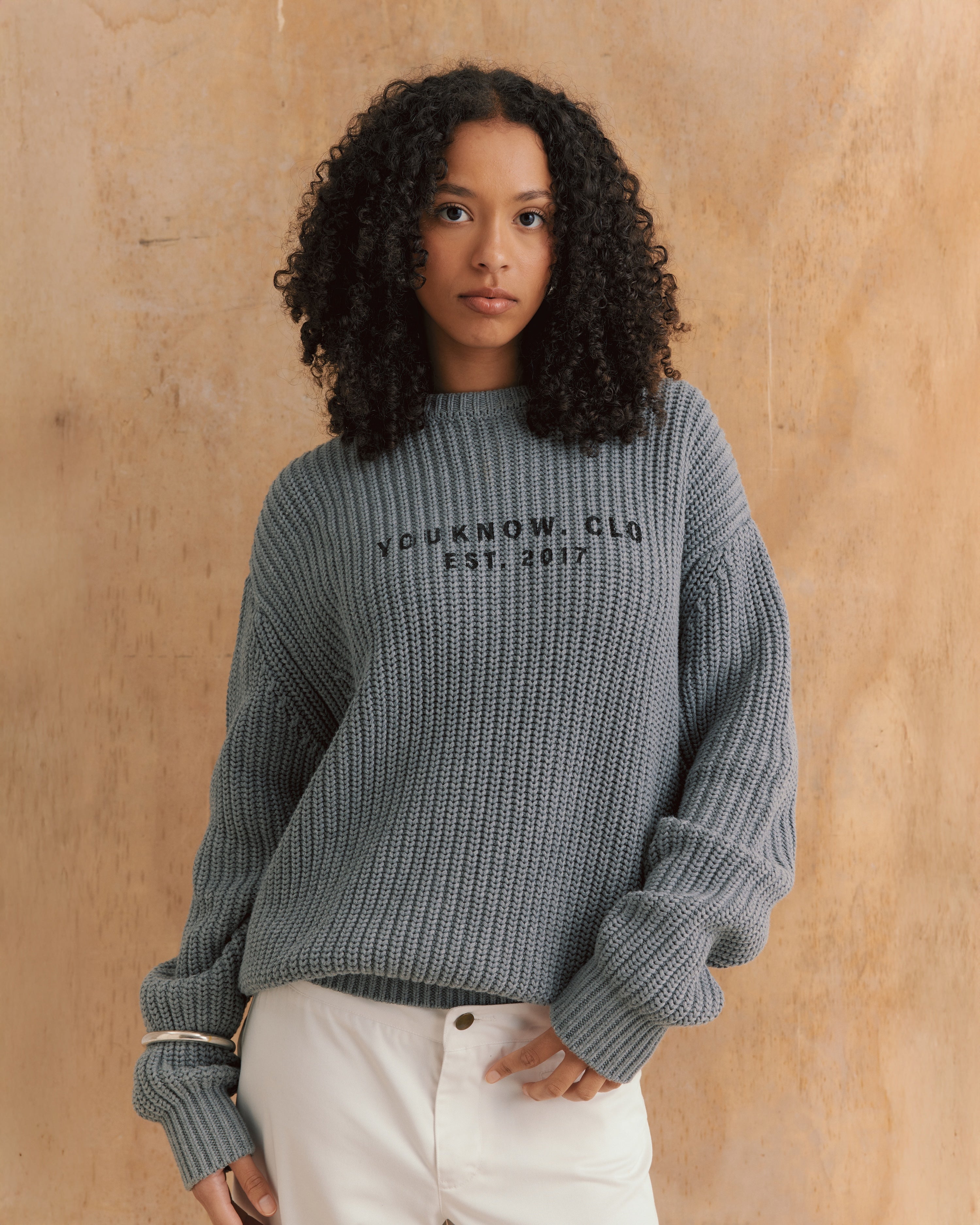 Knit Chunky Crew Sweater | Grey