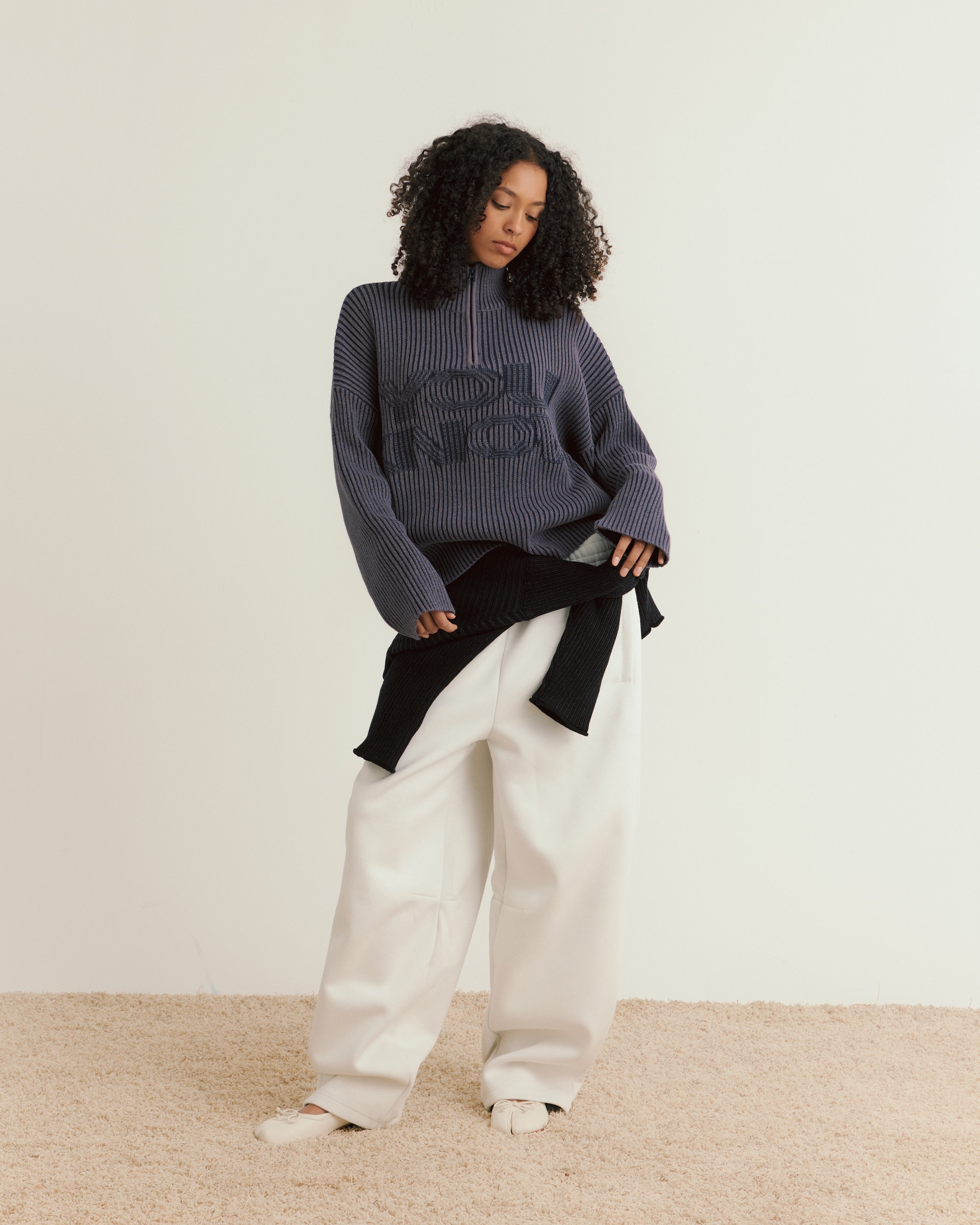 Rib Knit Quarter Zip | Dark Navy