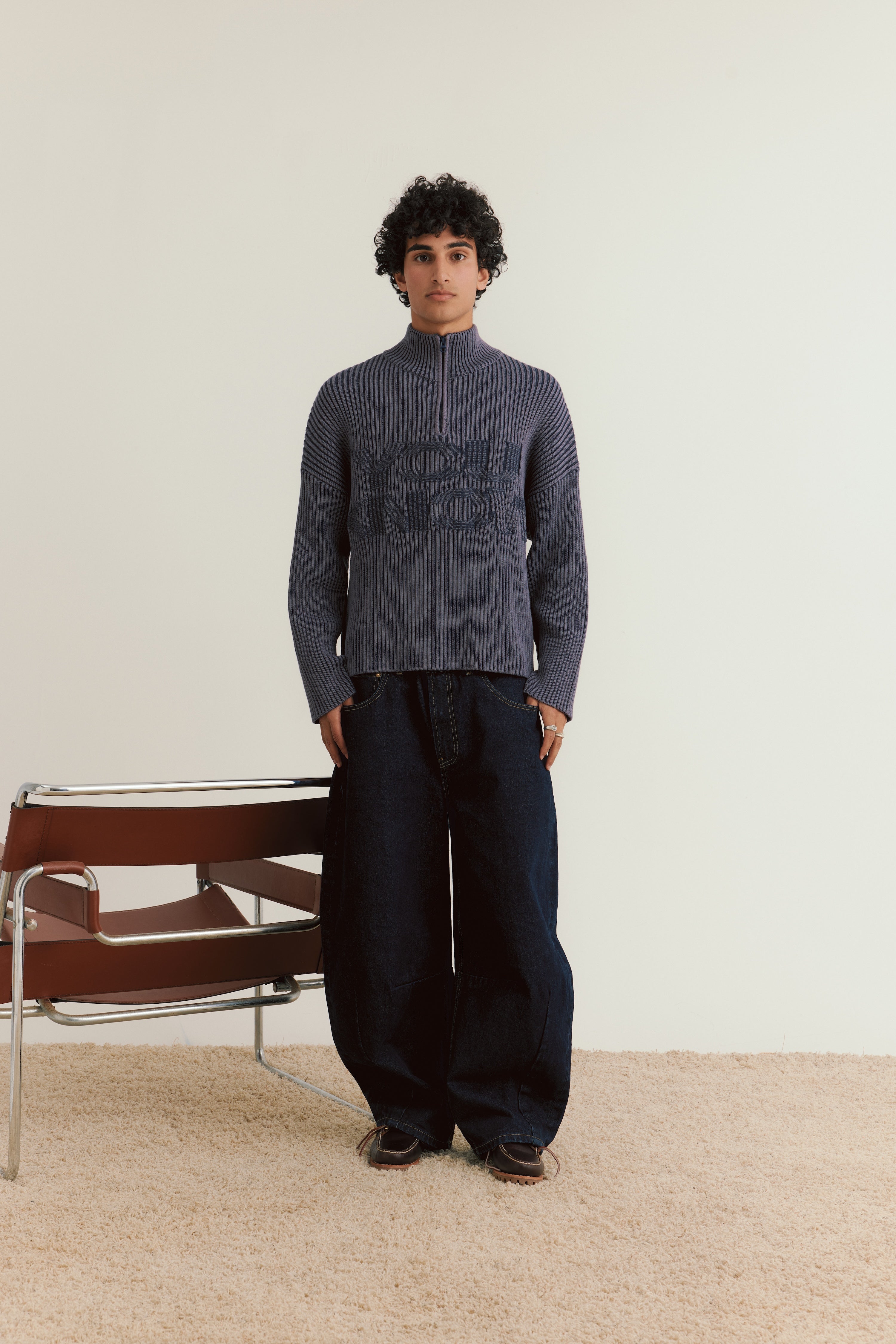 Rib Knit Quarter Zip | Dark Navy