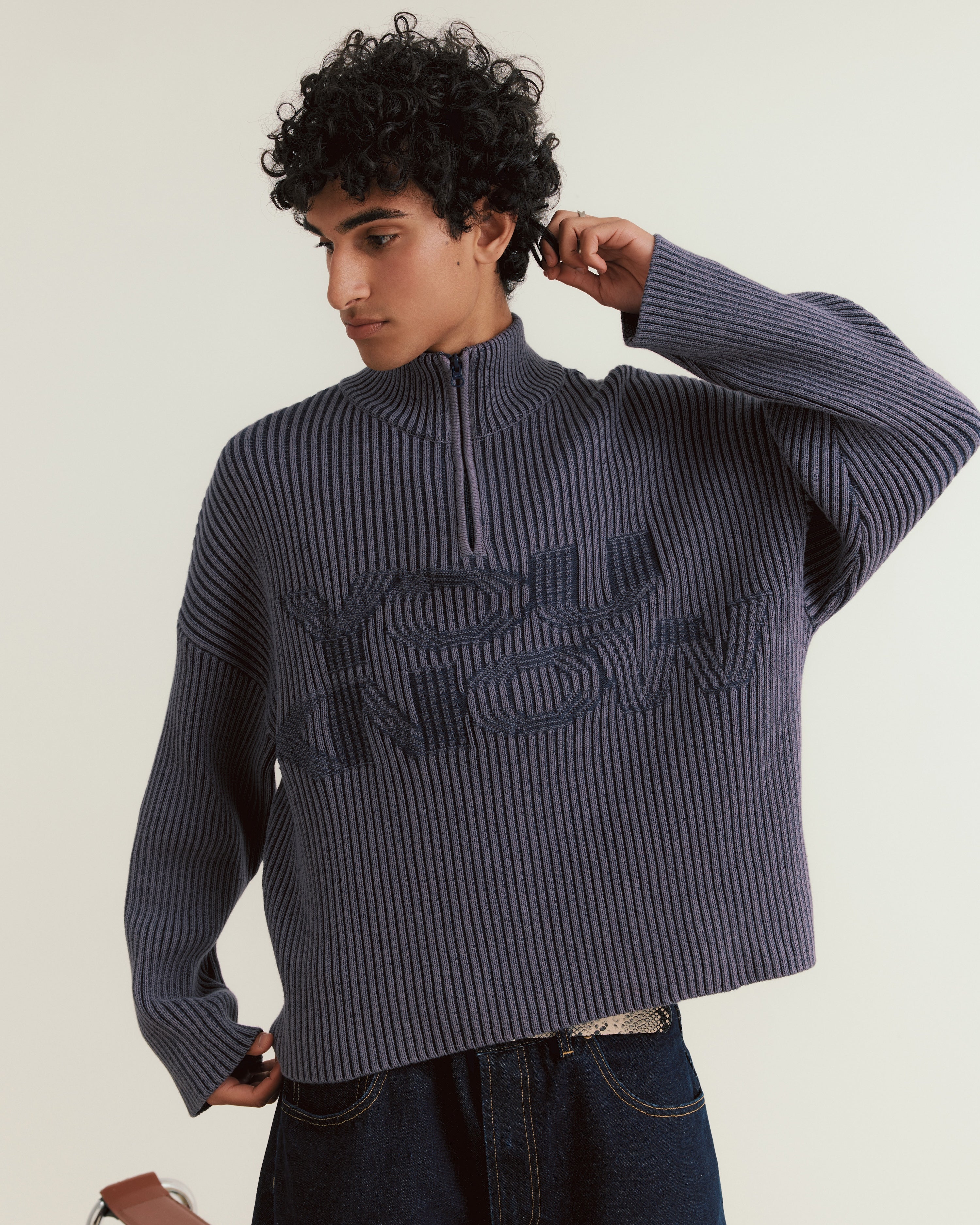 Rib Knit Quarter Zip | Dark Navy