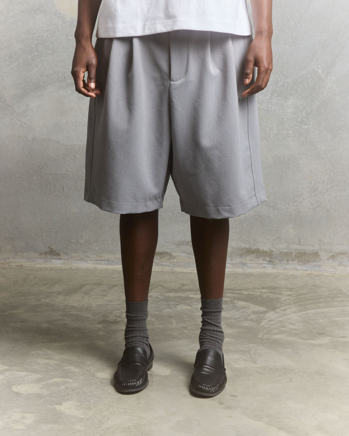Nothing Draped Pleated Shorts | Charcoal-3
